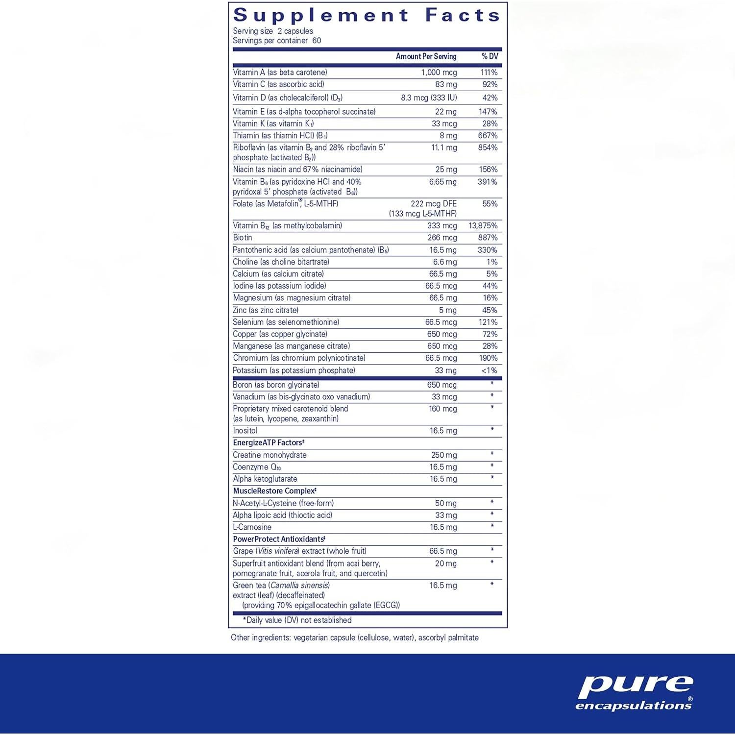 Multivitaminas Minerales Pure Encapsulations 120 Cápsulas