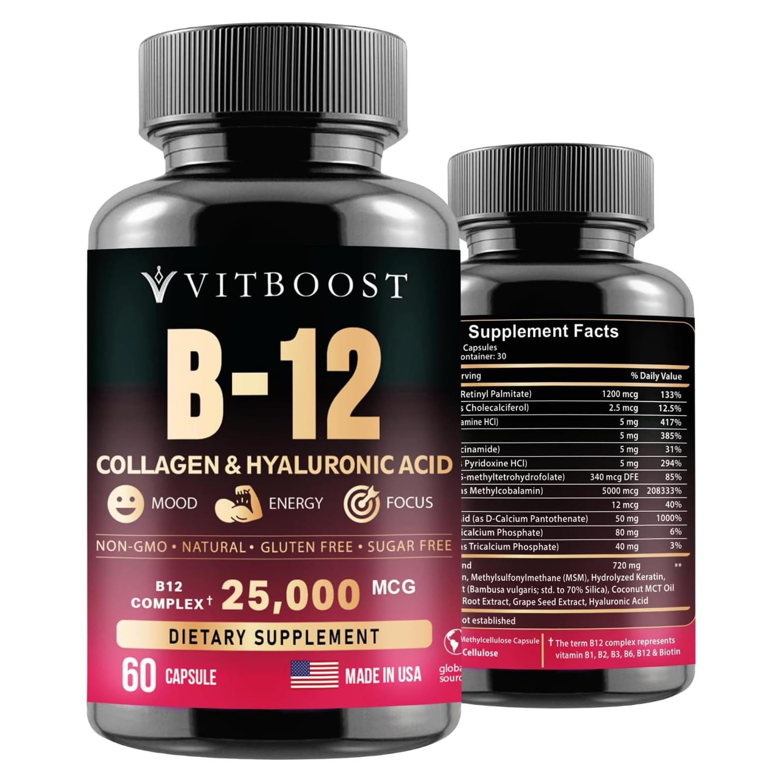 Suplemento B12 Metilcobalamina 25000 mcg + Colágeno 60 Cápsulas