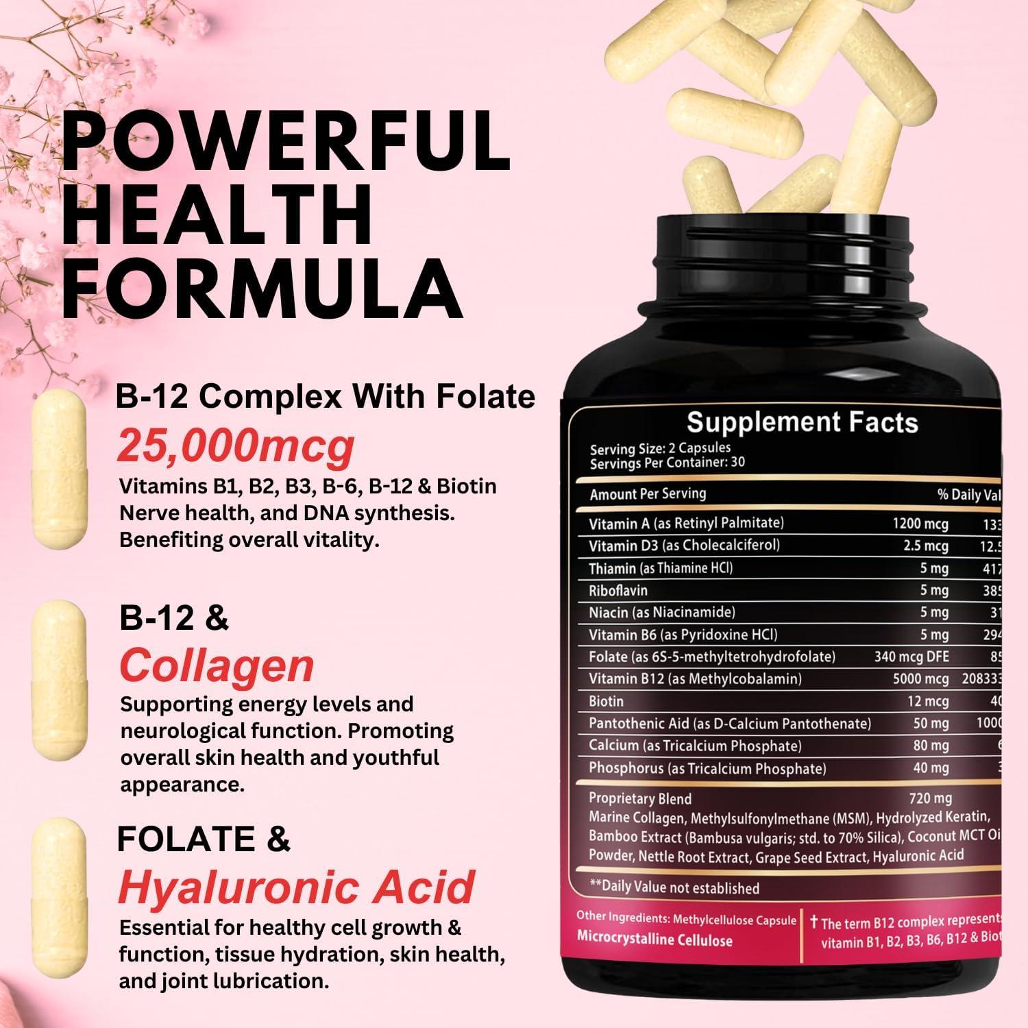 Suplemento B12 Metilcobalamina 25000 mcg + Colágeno 60 Cápsulas