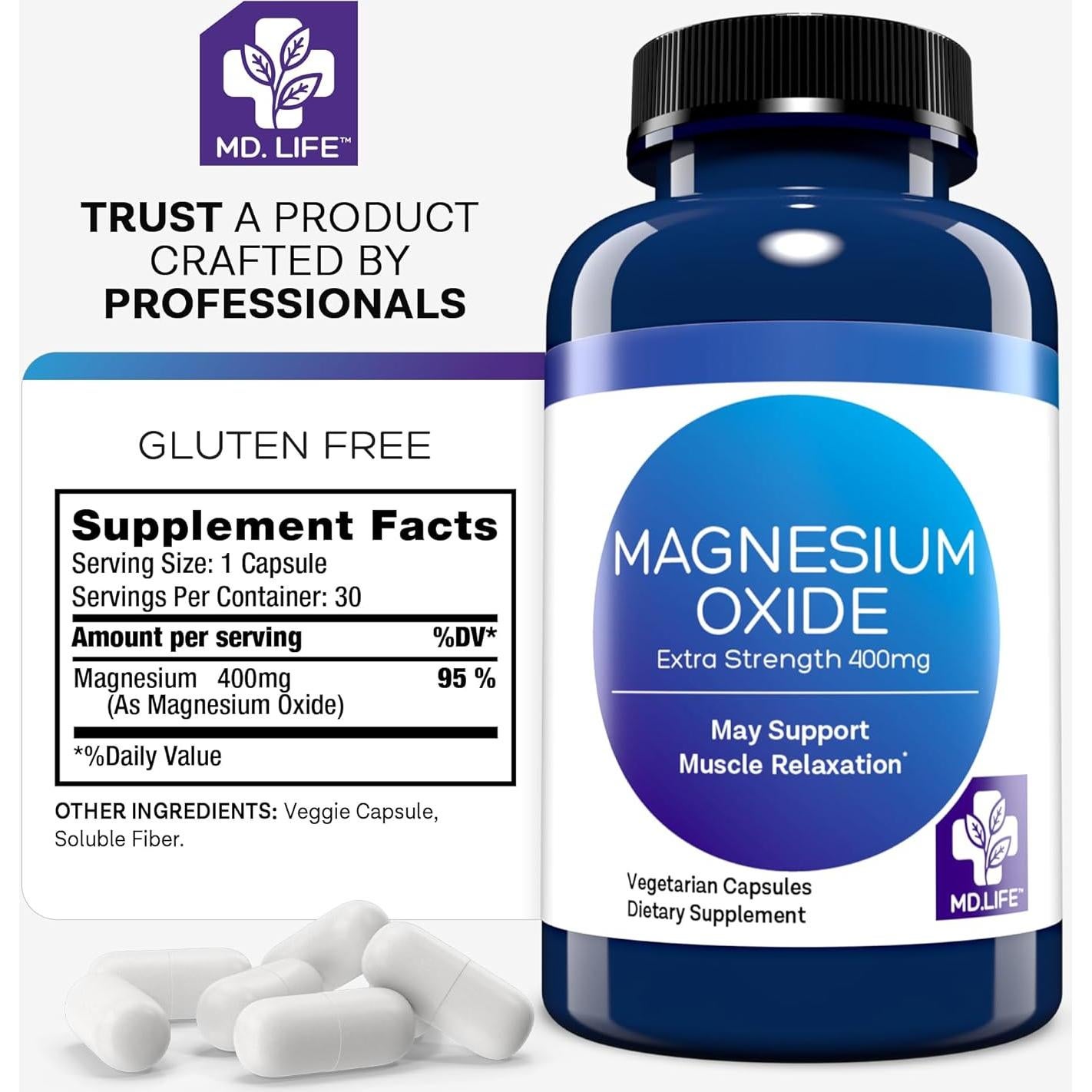 Suplemento de Óxido de Magnesio MD.Life - 30 Cápsulas - Alta Absorción
