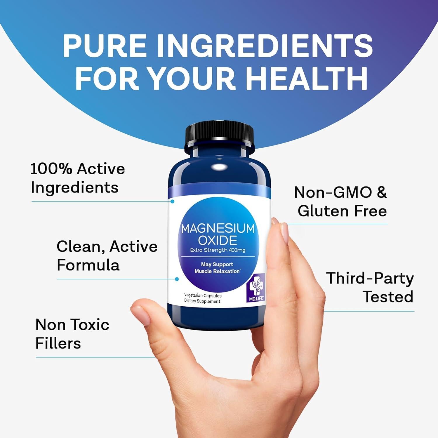 Suplemento de Óxido de Magnesio MD.Life - 30 Cápsulas - Alta Absorción
