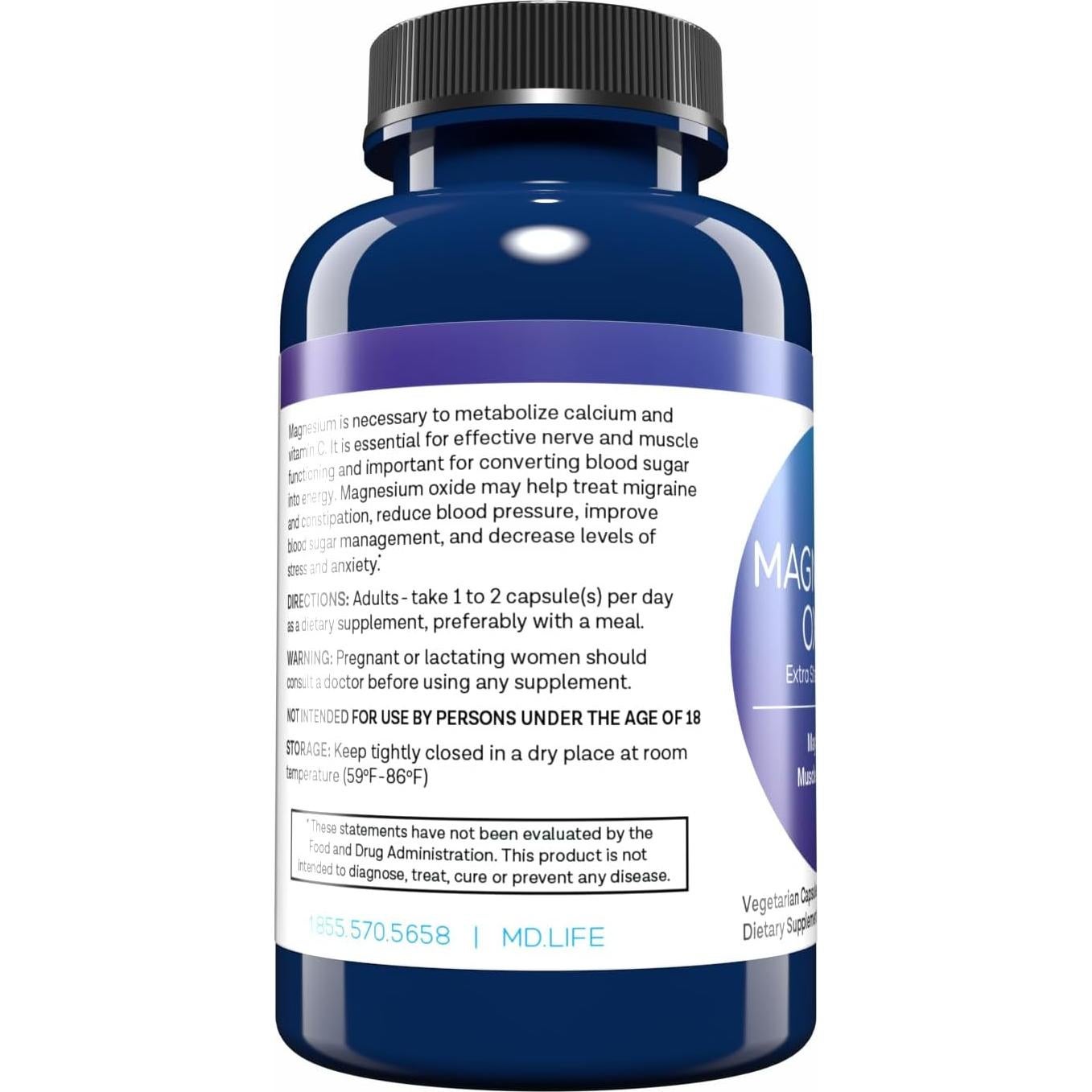 Suplemento de Óxido de Magnesio MD.Life - 30 Cápsulas - Alta Absorción