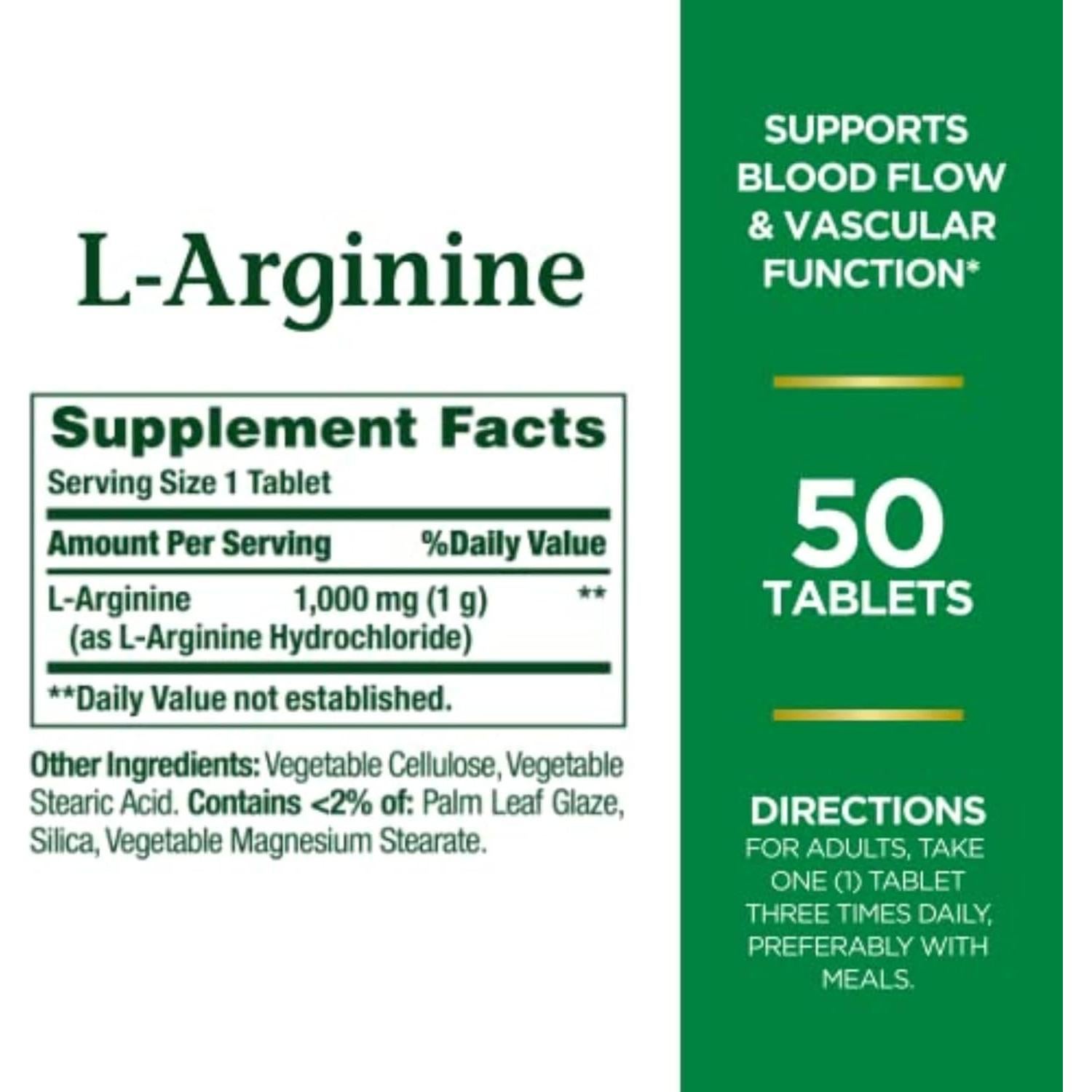L-Arginina Nature's Bounty 1000mg 50 Tabletas Vegetarianas