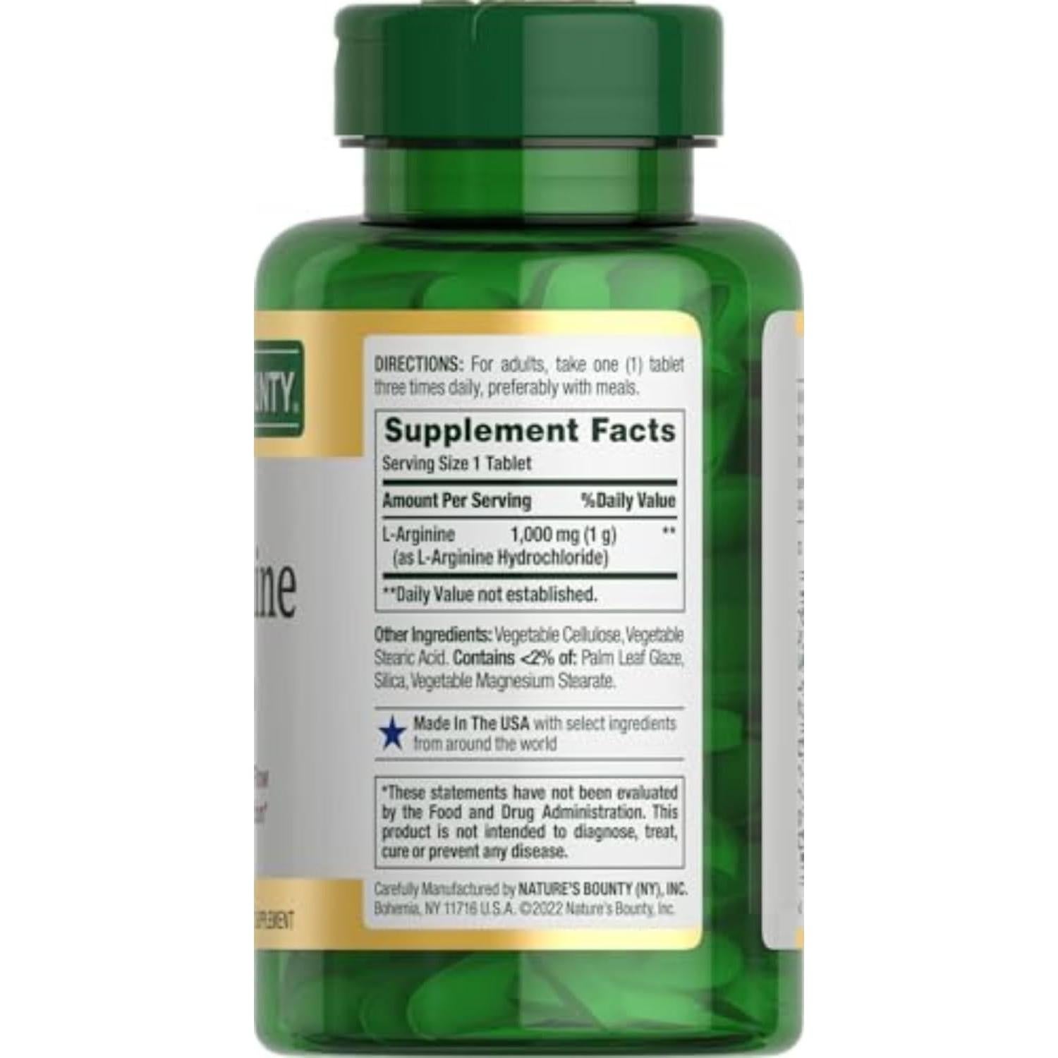 L-Arginina Nature's Bounty 1000mg 50 Tabletas Vegetarianas
