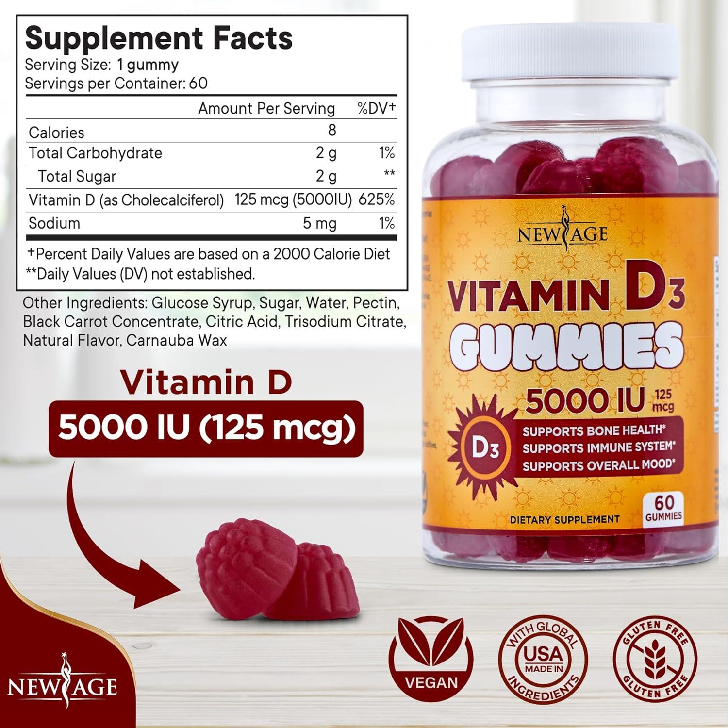 Gominolas de Vitamina D3 5000 UI New Age - 60 Unidades