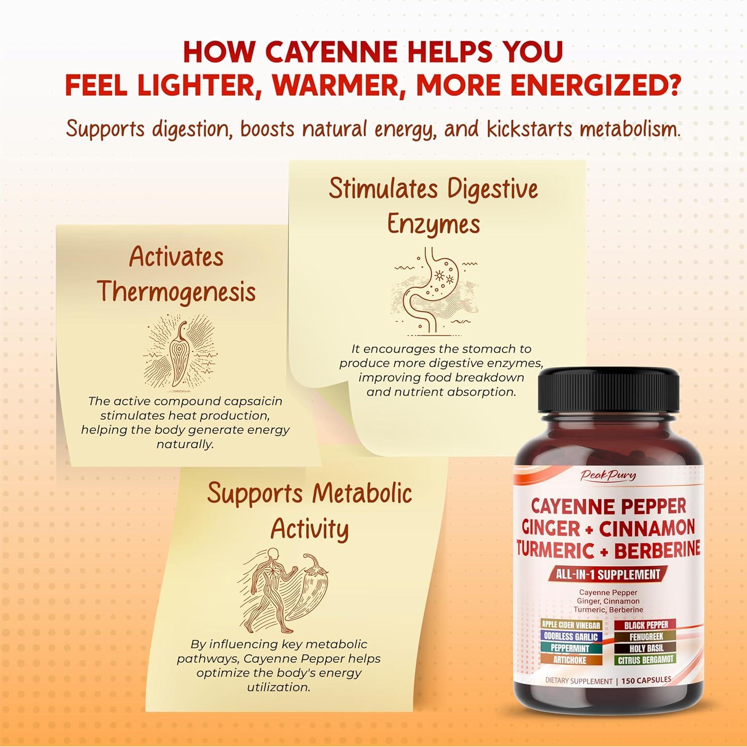 Pimienta de Cayena PeakPury 150 Cápsulas - Salud Digestiva