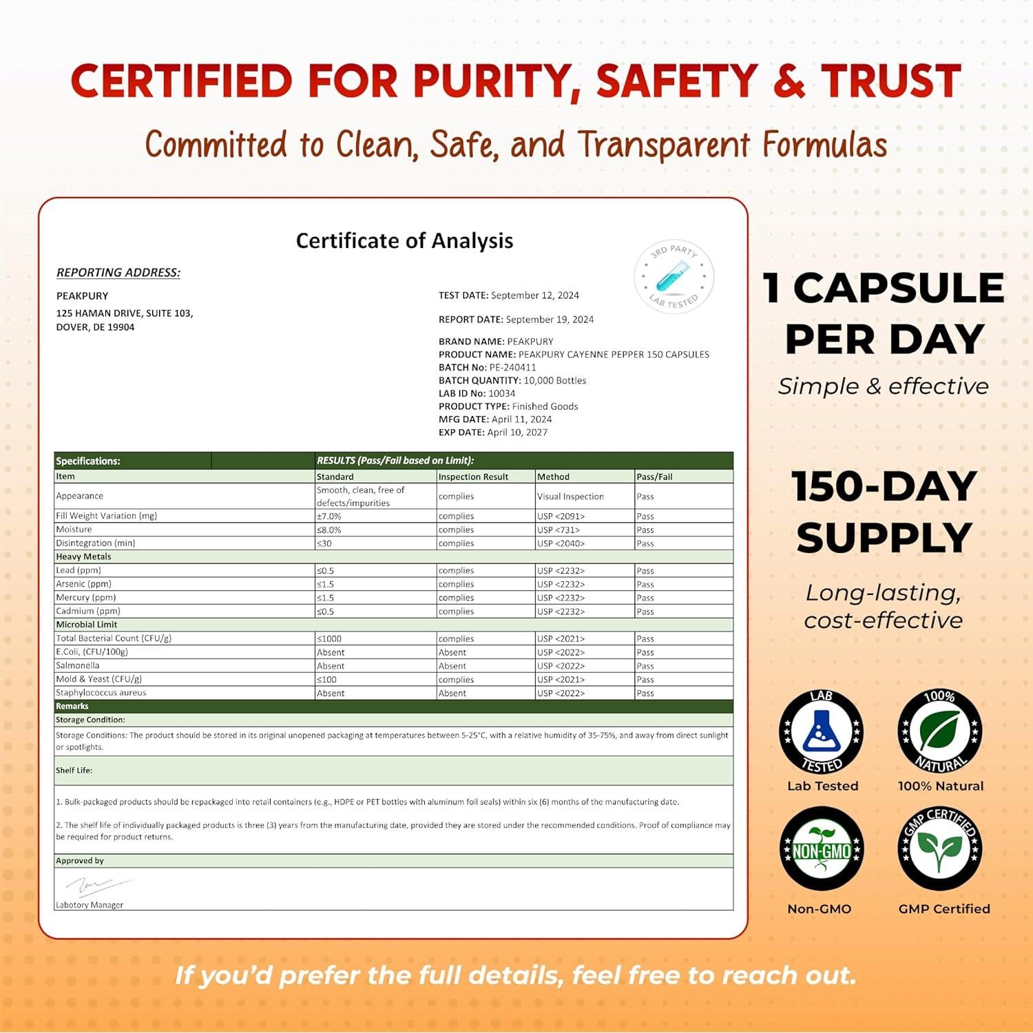 Pimienta de Cayena PeakPury 150 Cápsulas - Salud Digestiva