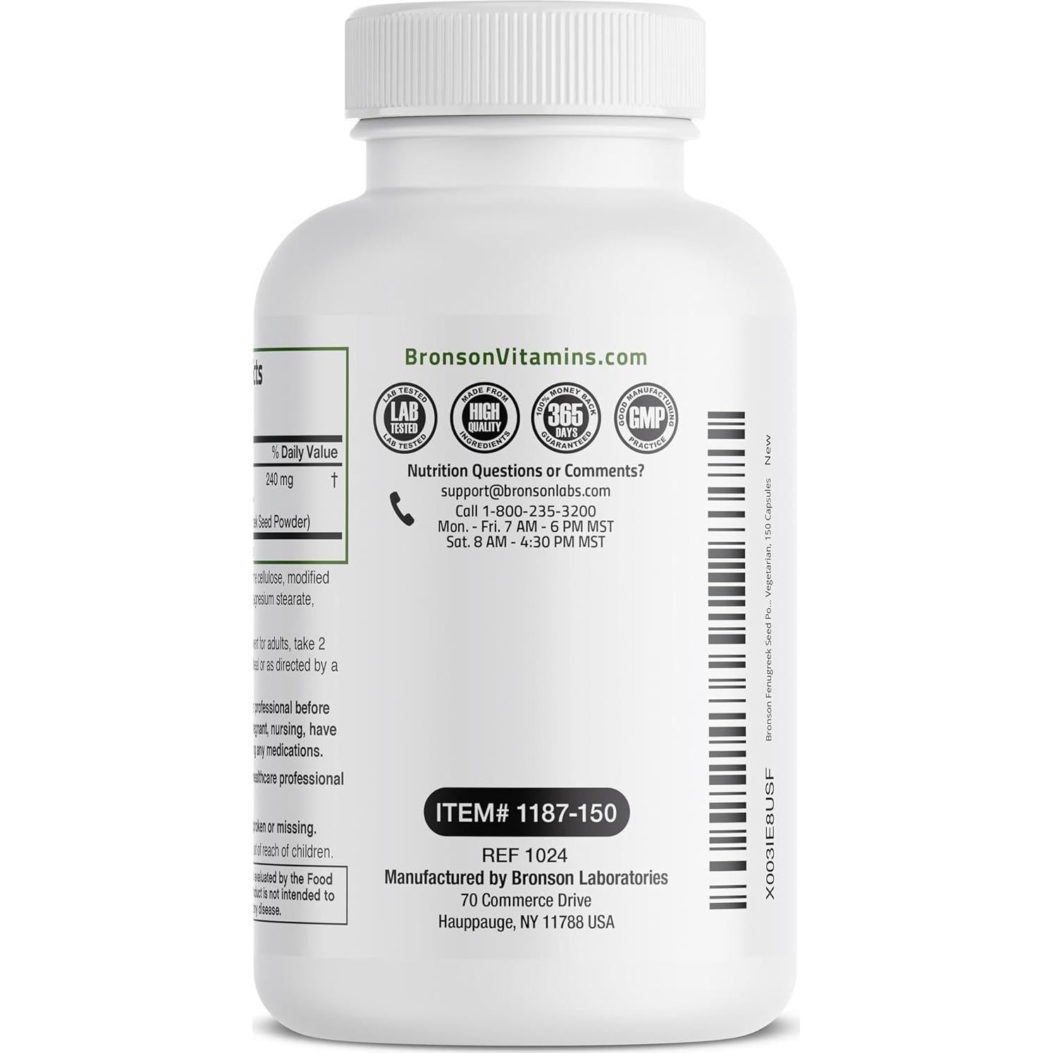 Cápsulas de Fenogreco Bronson Extra Fuerte 2400mg 150 Unidades