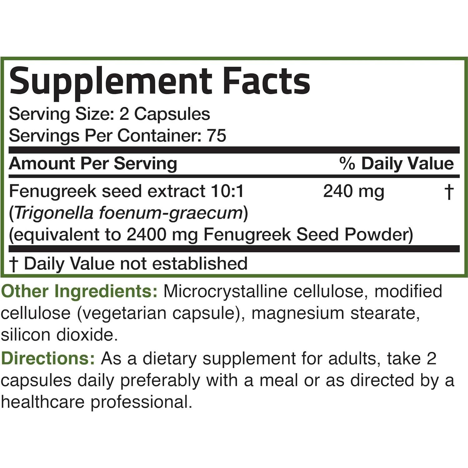 Cápsulas de Fenogreco Bronson Extra Fuerte 2400mg 150 Unidades