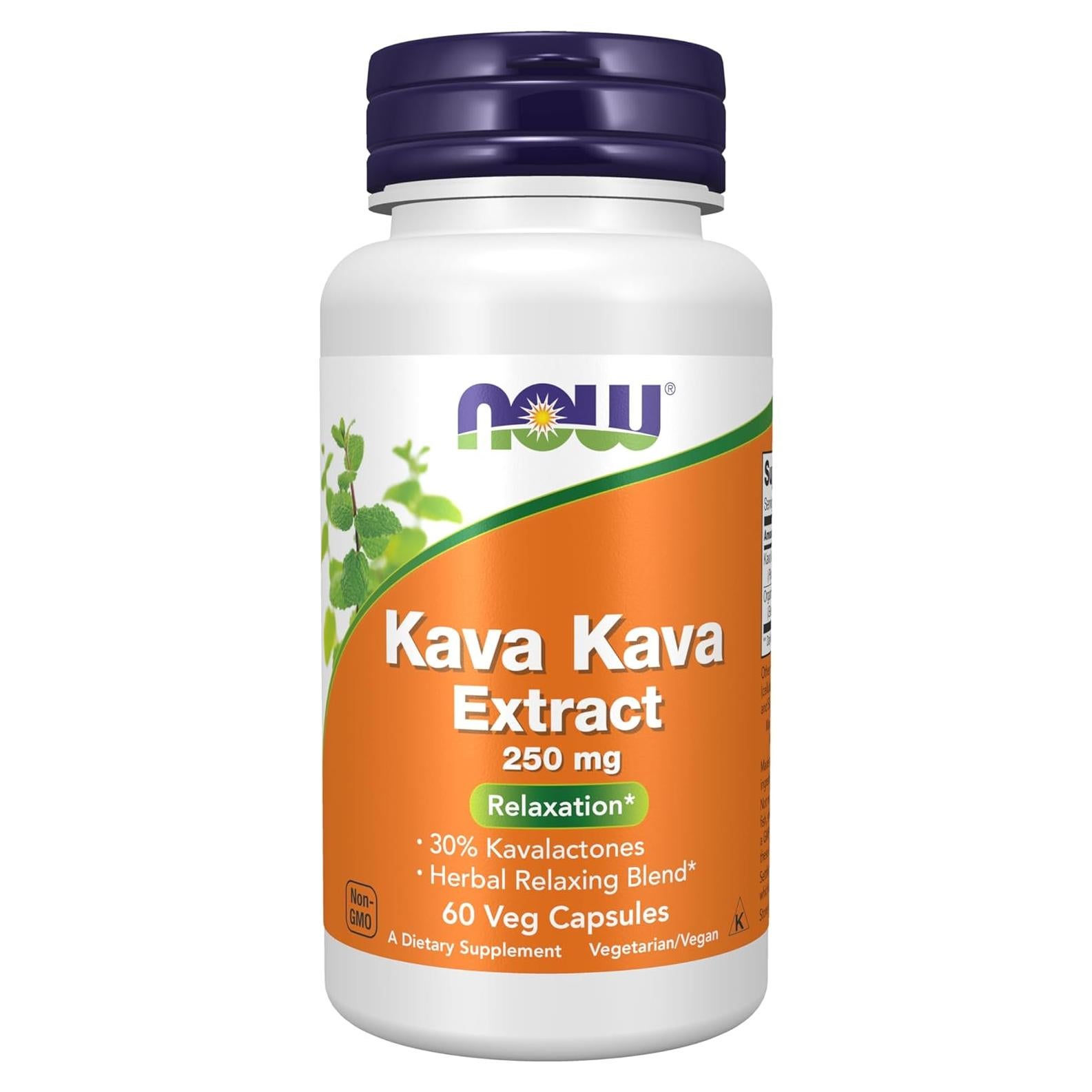 Suplemento de Kava Kava NOW Foods 250 mg 60 Cápsulas Veganas