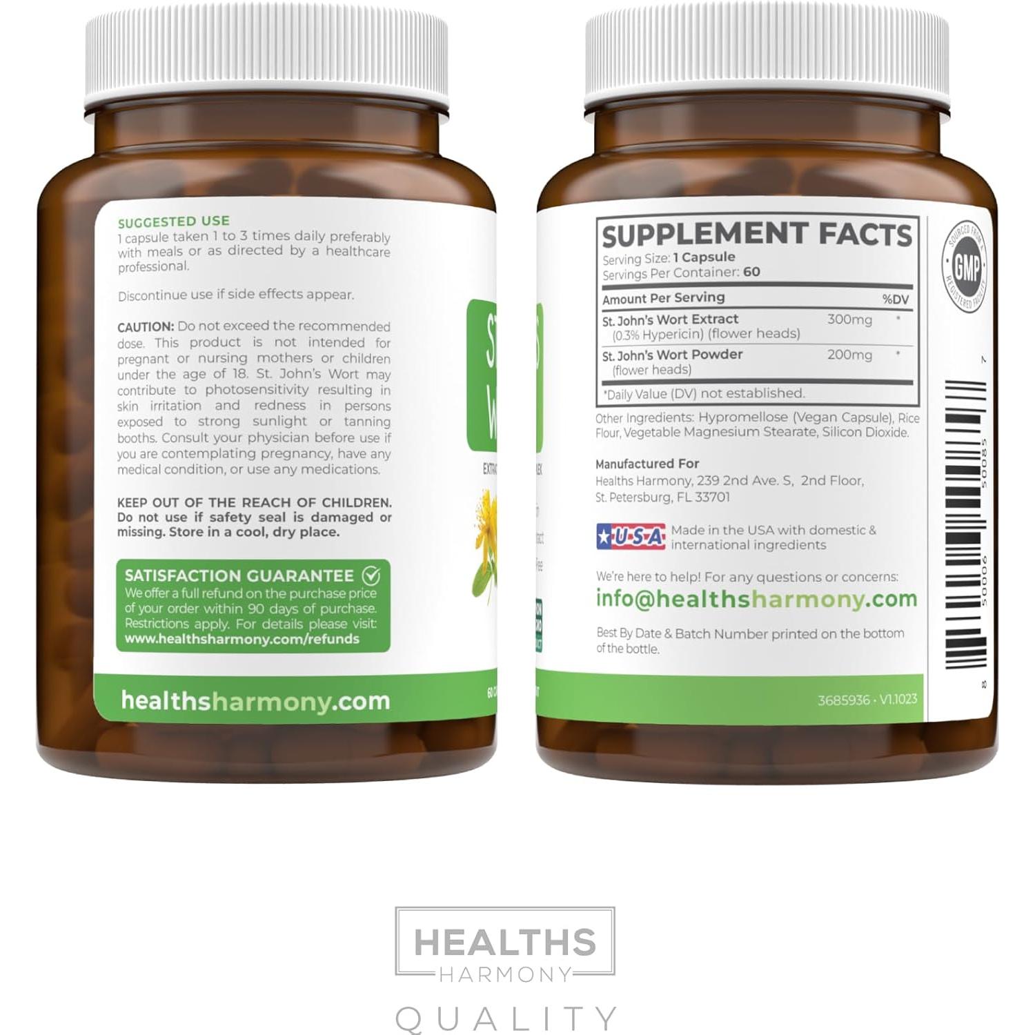 Hierba de San Juan Healths Harmony 60 Cápsulas 500mg Sin OGM