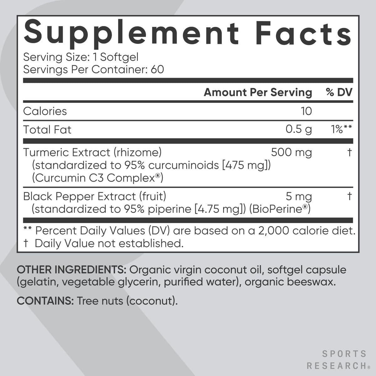 Cápsulas de Cúrcuma Curcumina C3 500 mg con Aceite de Coco