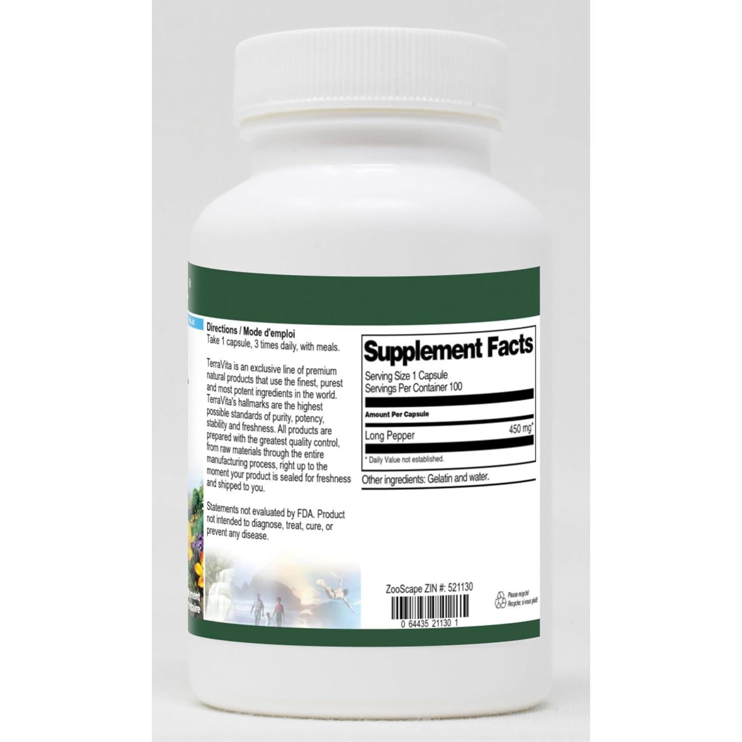 Pimienta Larga TerraVita 450 mg 100 Cápsulas - Paquete de 3