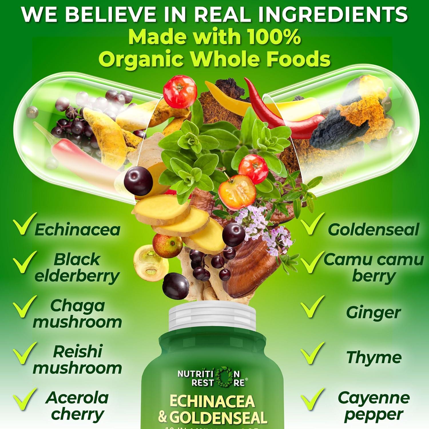 Cápsulas de Echinacea Goldenseal Nutrition Restore 1455mg Veganas