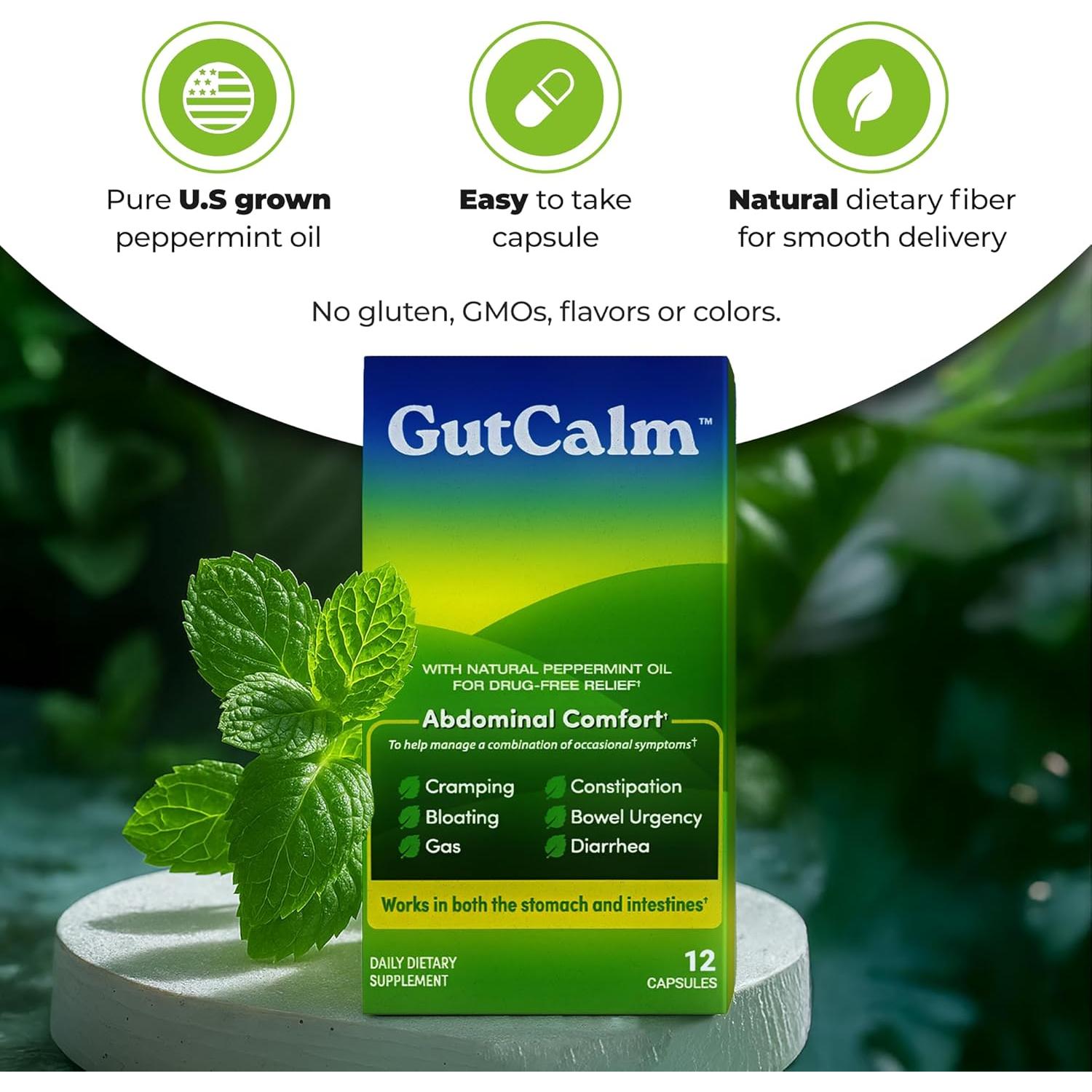 GutCalm - Suplemento Digestivo de Aceite de Menta - 12 Cápsulas