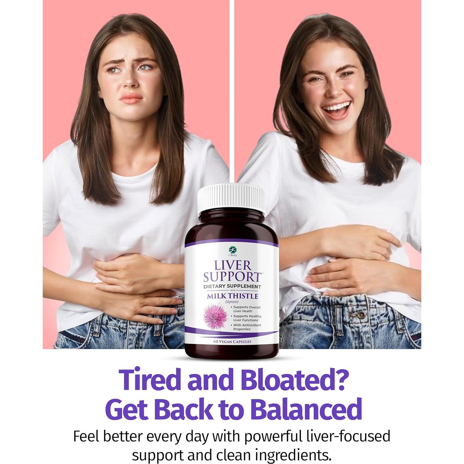 Suplemento Detox Hepático 1 Cuerpo - Cardo Mariano y Cúrcuma - 60 Cápsulas