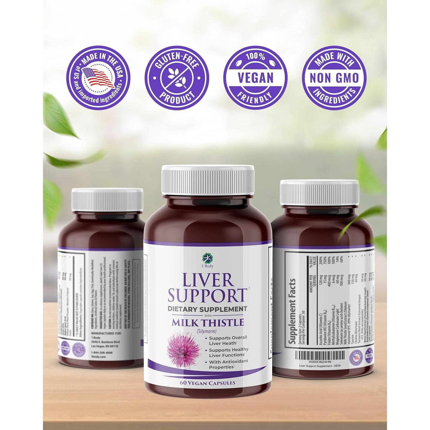 Suplemento Detox Hepático 1 Cuerpo - Cardo Mariano y Cúrcuma - 60 Cápsulas