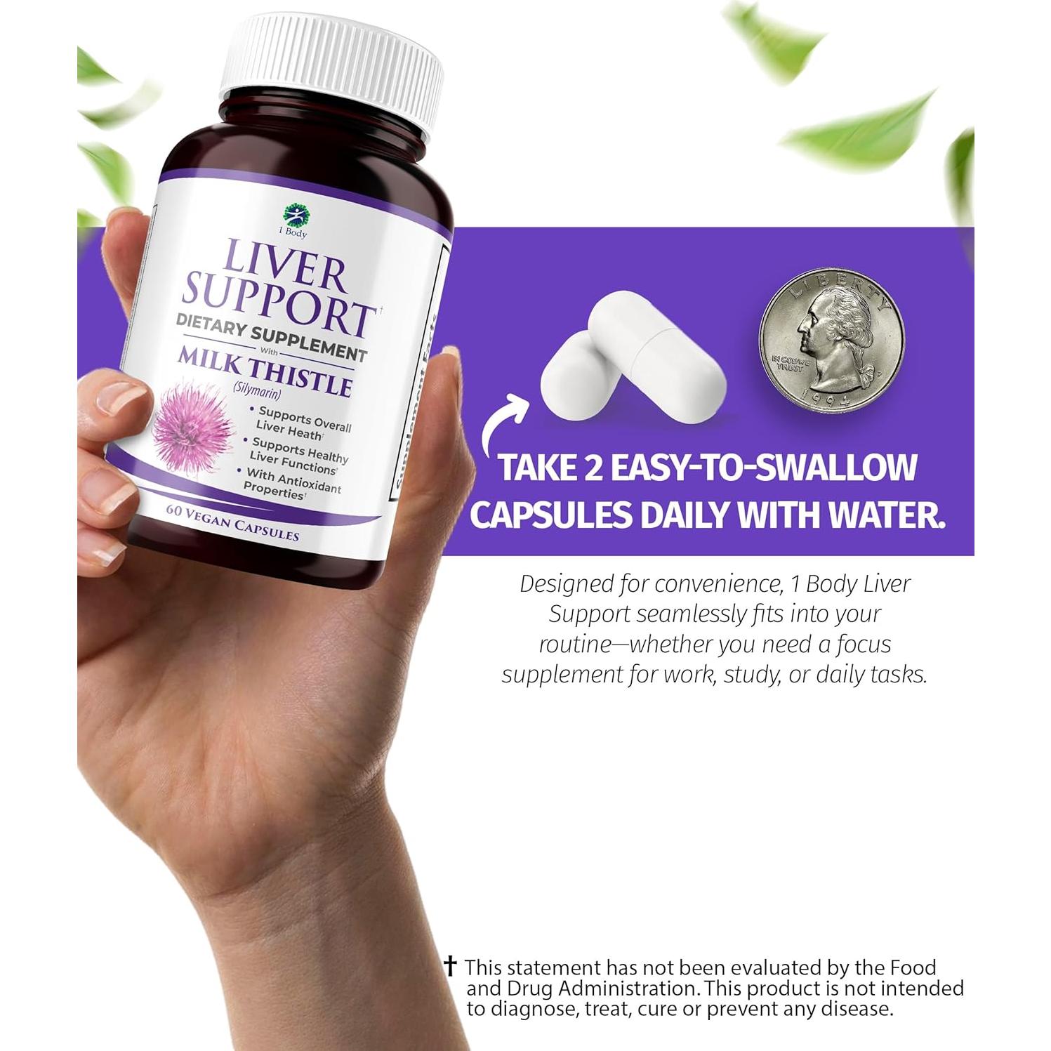 Suplemento Detox Hepático 1 Cuerpo - Cardo Mariano y Cúrcuma - 60 Cápsulas