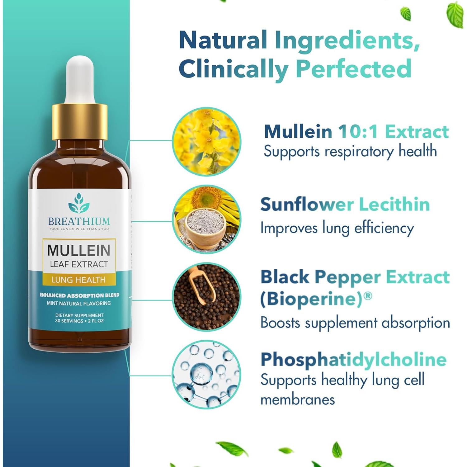Gotas de Mullein Breathium 60 ml - Soporte Pulmonar Menta