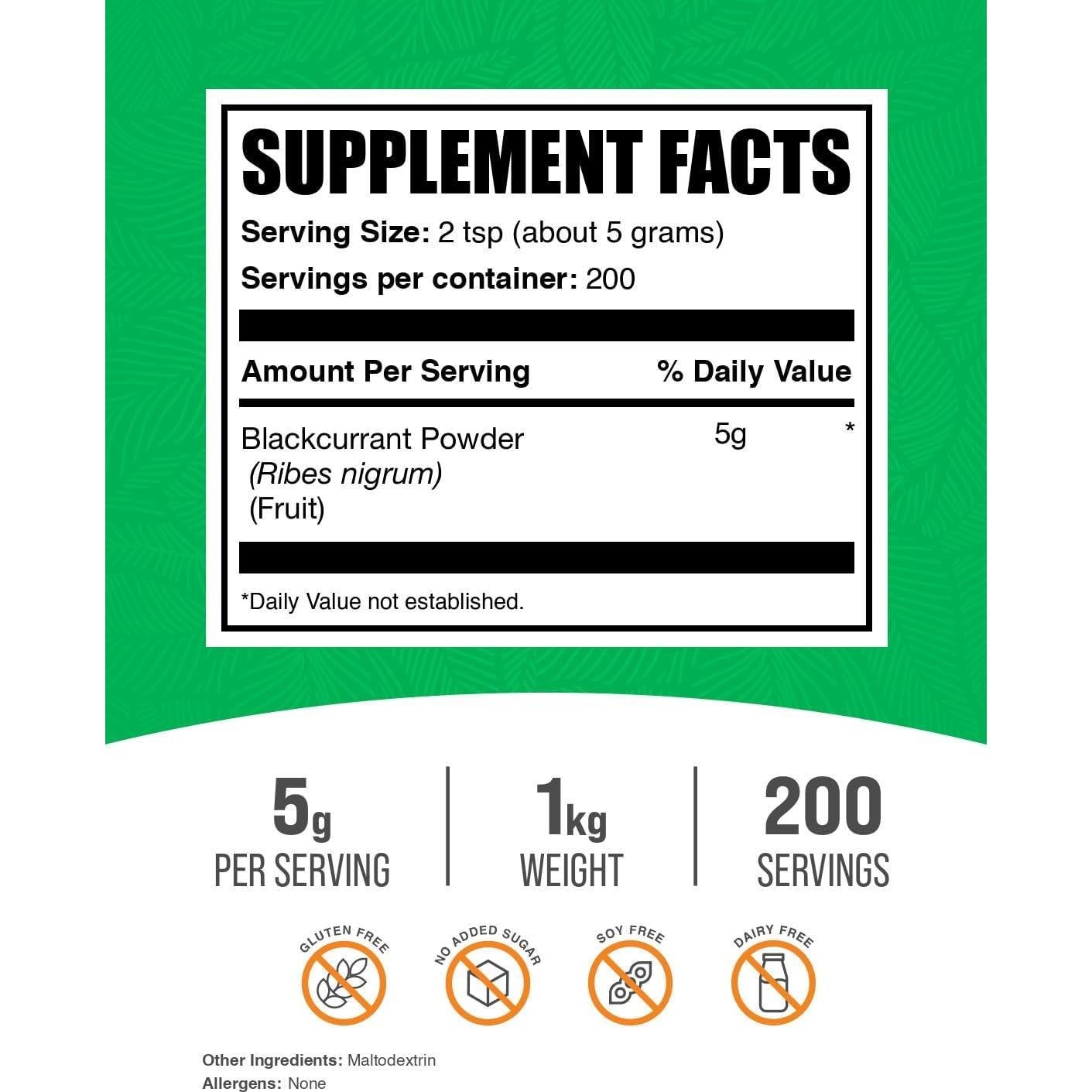 Polvo de Grosella Negra BulkSupplements 1kg - Suplemento Natural