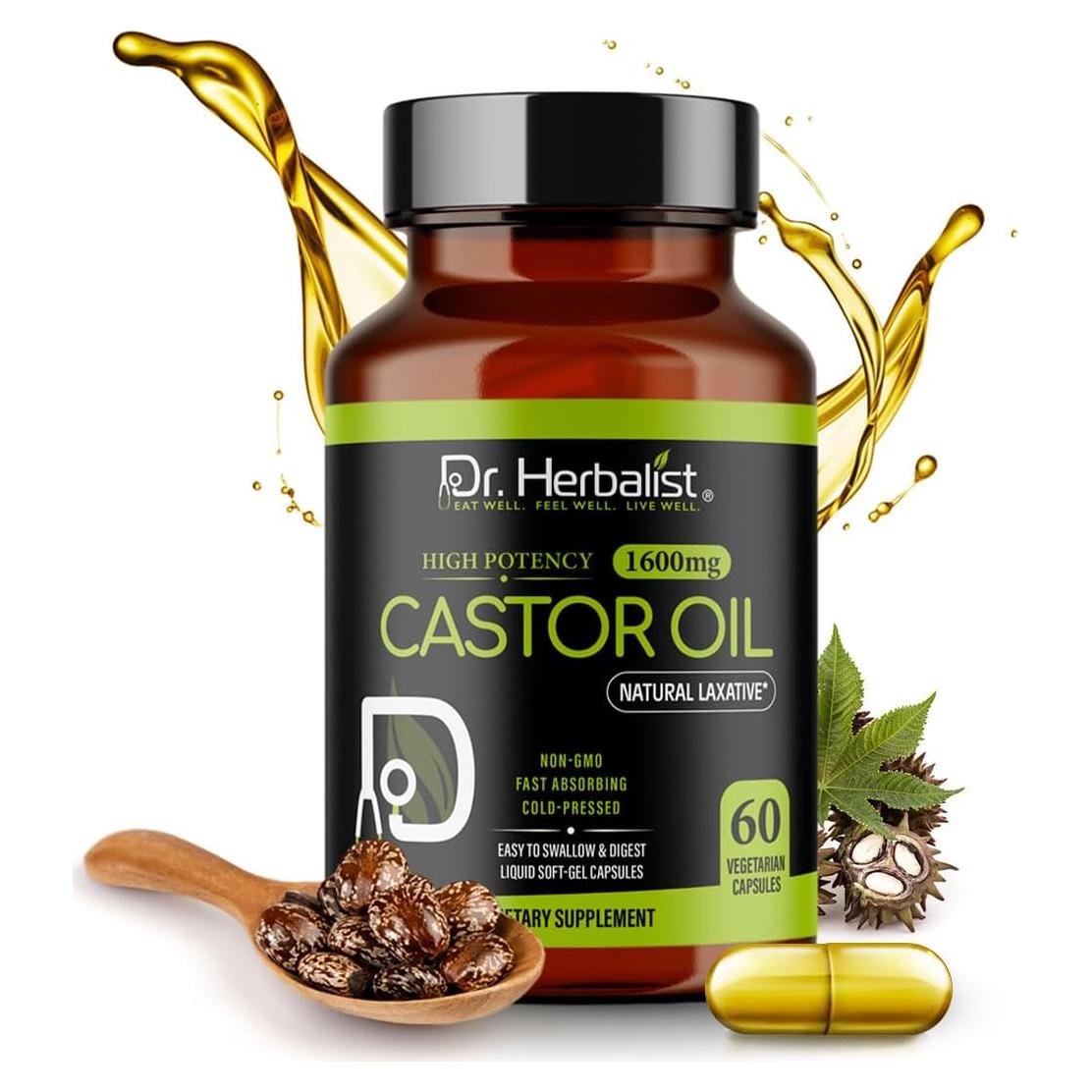Cápsulas de Aceite de Ricino Dr. HERBALIST 1600mg 60 Unidades