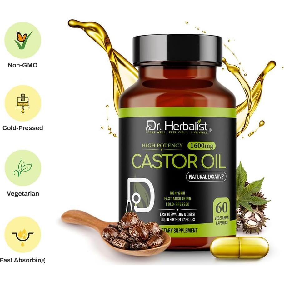 Cápsulas de Aceite de Ricino Dr. HERBALIST 1600mg 60 Unidades