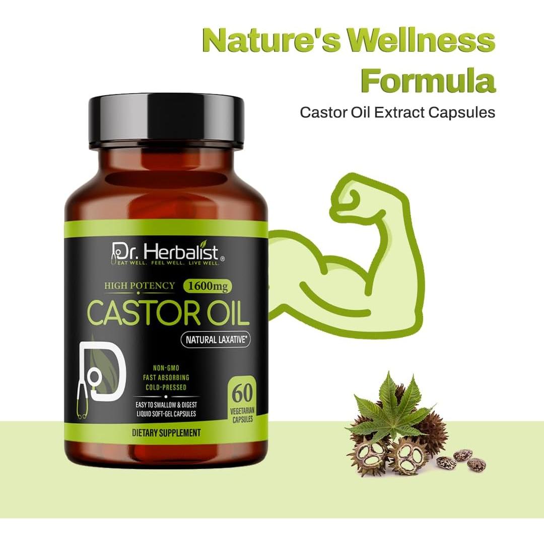 Cápsulas de Aceite de Ricino Dr. HERBALIST 1600mg 60 Unidades