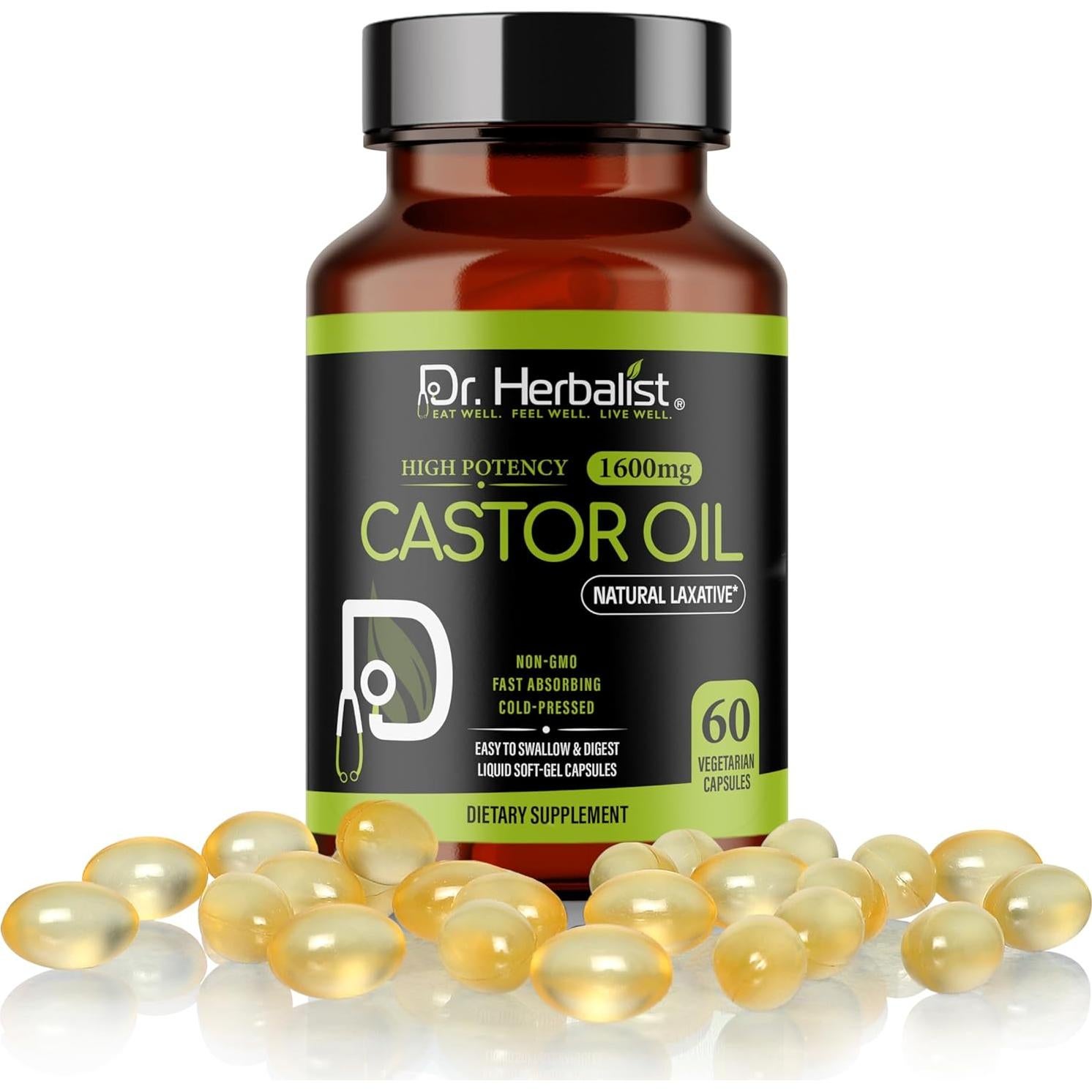 Cápsulas de Aceite de Ricino Dr. HERBALIST 1600mg 60 Unidades