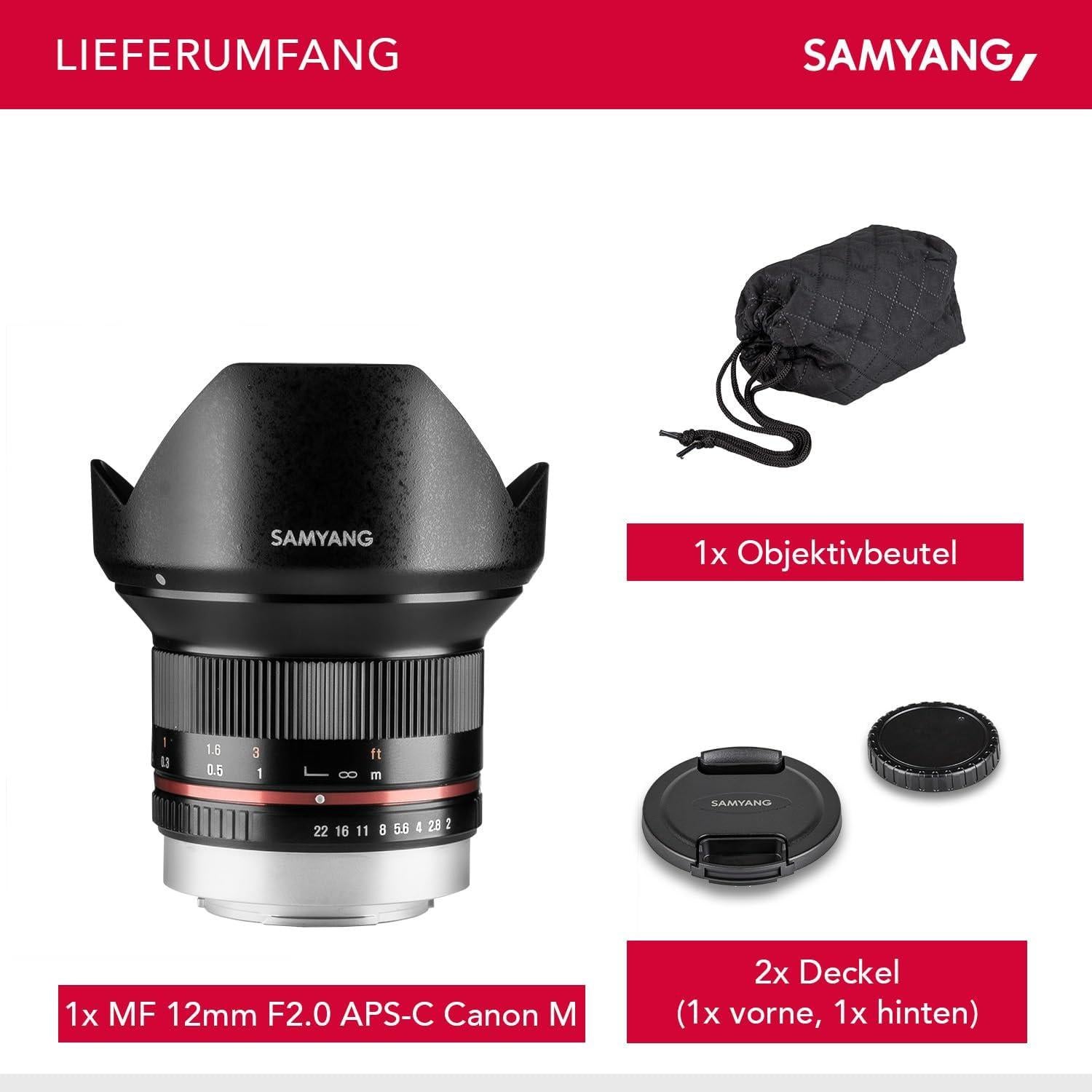 Lente Samyang 12mm F2.0 Manual para Canon M - Negro
