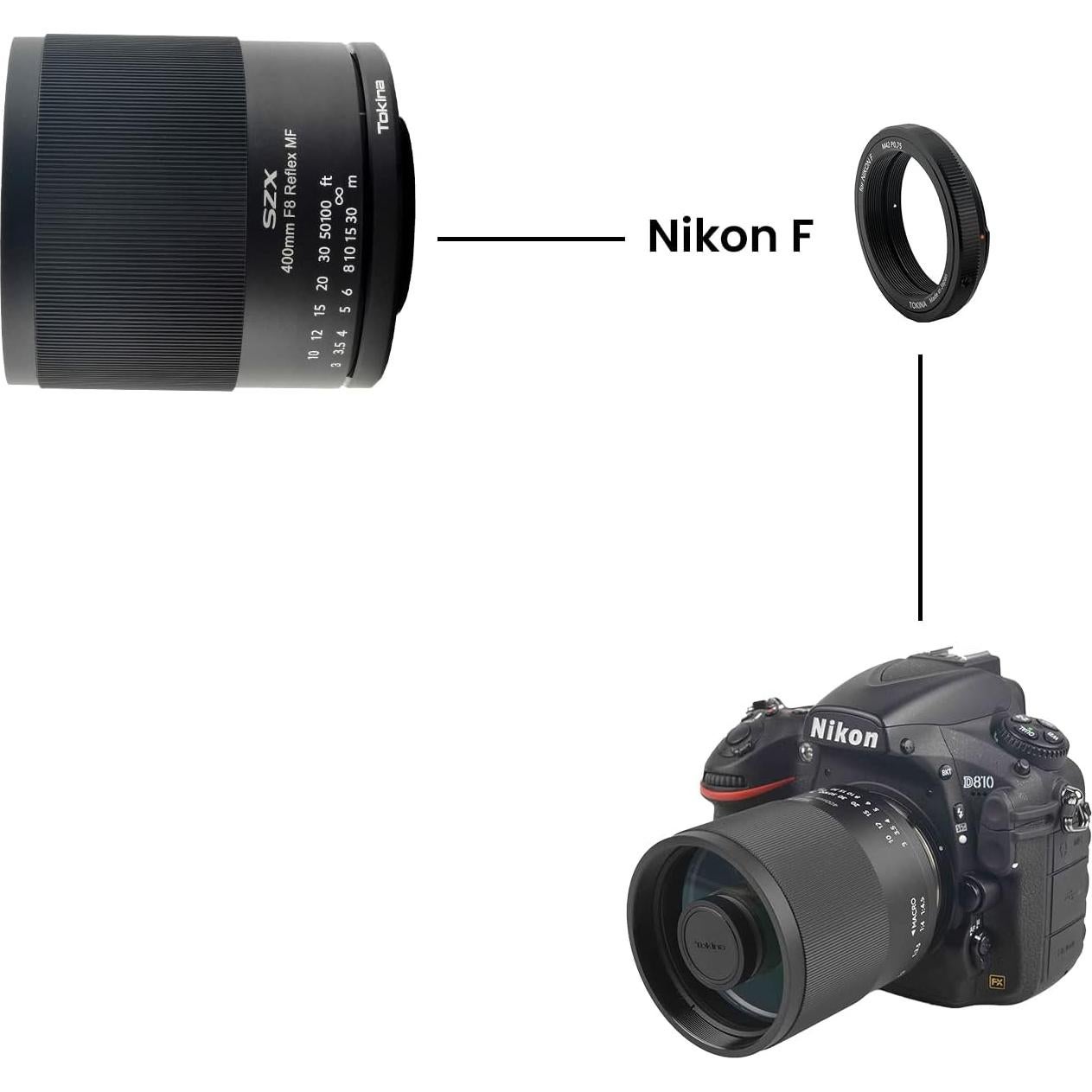 Lente Telefoto Tokina SZX 400mm F8 Reflex MF Montura Nikon F