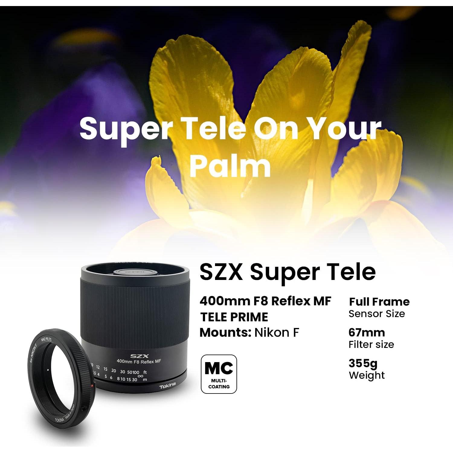 Lente Telefoto Tokina SZX 400mm F8 Reflex MF Montura Nikon F
