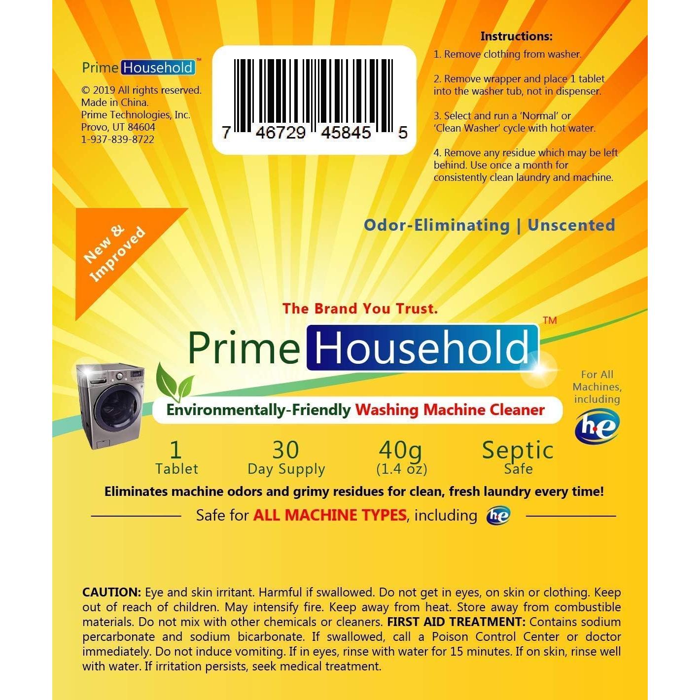 Limpiador de Lavadora Ecológico PrimeHousehold 8 Tabletas XL
