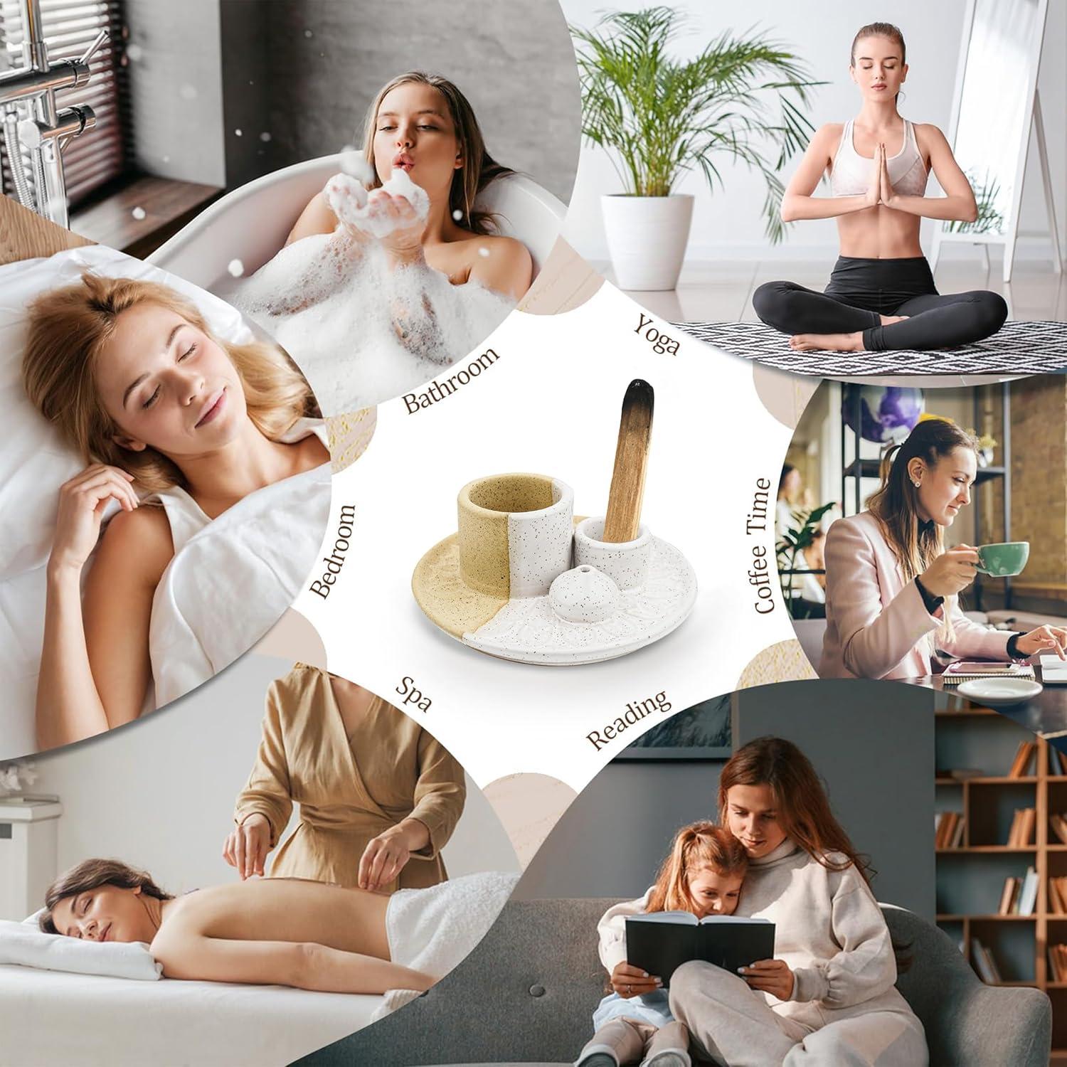 Soporte para Incienso 4 en 1 KJQJLY Cerámica Redonda