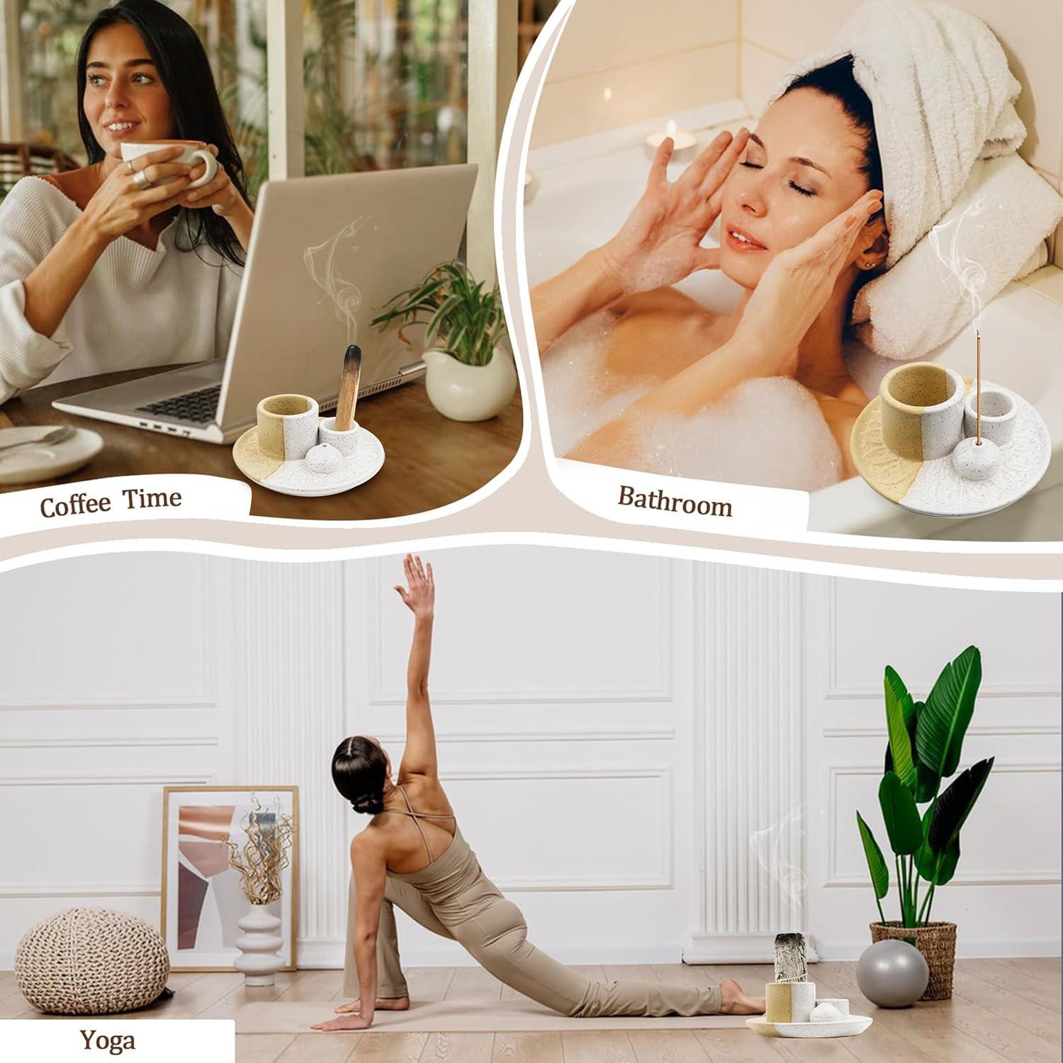 Soporte para Incienso 4 en 1 KJQJLY Cerámica Redonda