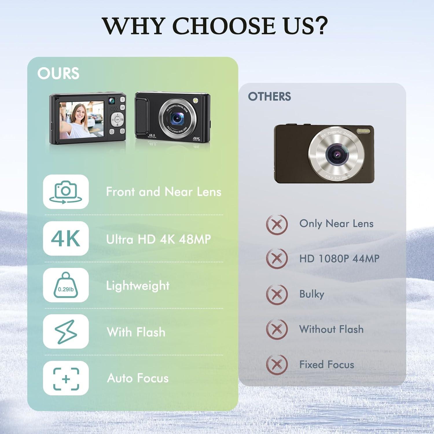 Cámara Digital 4K DSOEKEU 48MP con Lente Doble y Zoom 16X