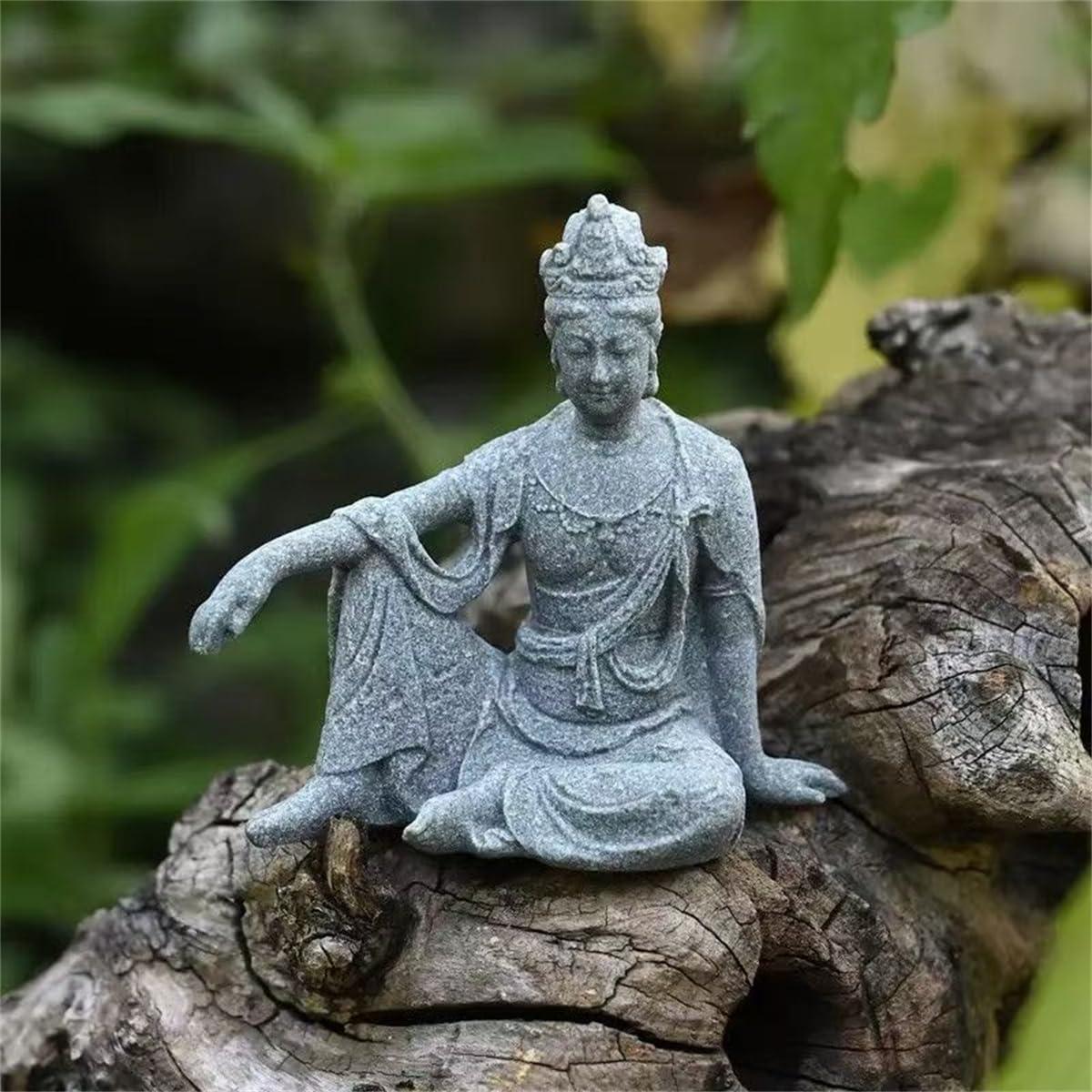Estatua de Buda de Arenisca Livelyfish 6.86cm Gris Decoración Zen