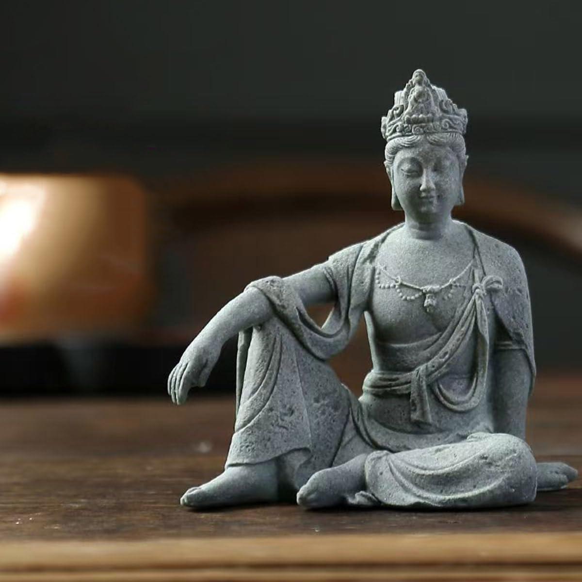 Estatua de Buda de Arenisca Livelyfish 6.86cm Gris Decoración Zen