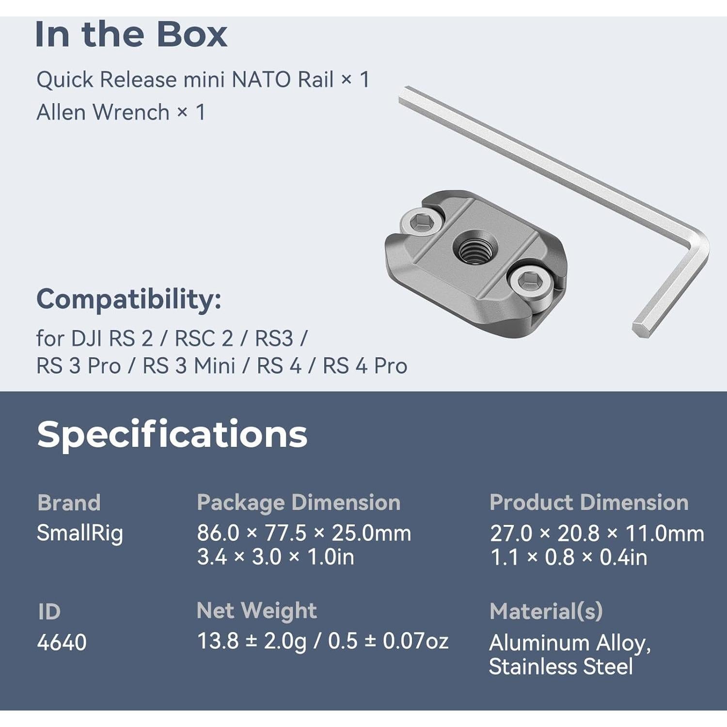 Riel Mini NATO de Liberación Rápida SmallRig 4640 para DJI RS