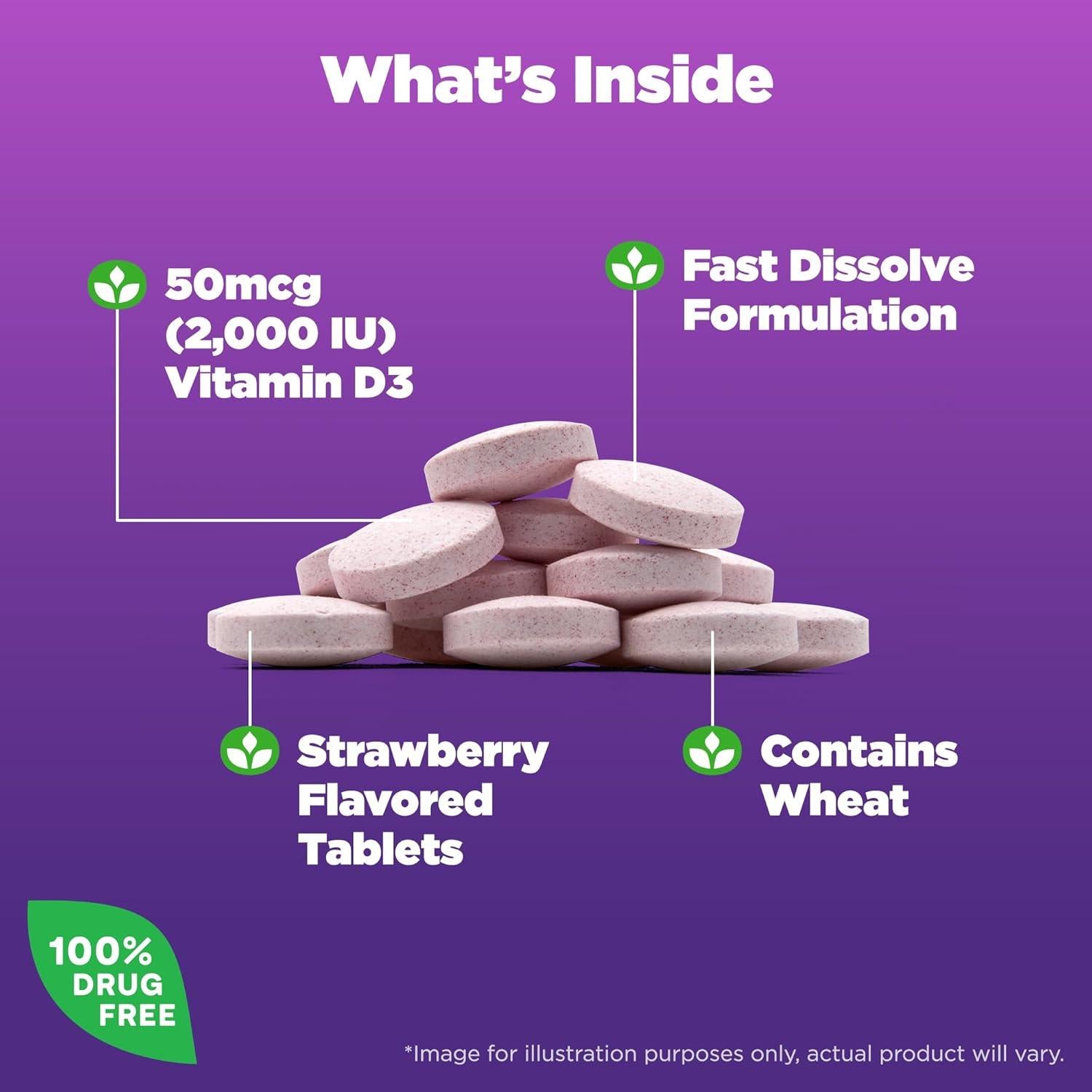 Suplemento Vitamina D3 2000 IU Natrol 90 Tabletas Rápido Disolverse