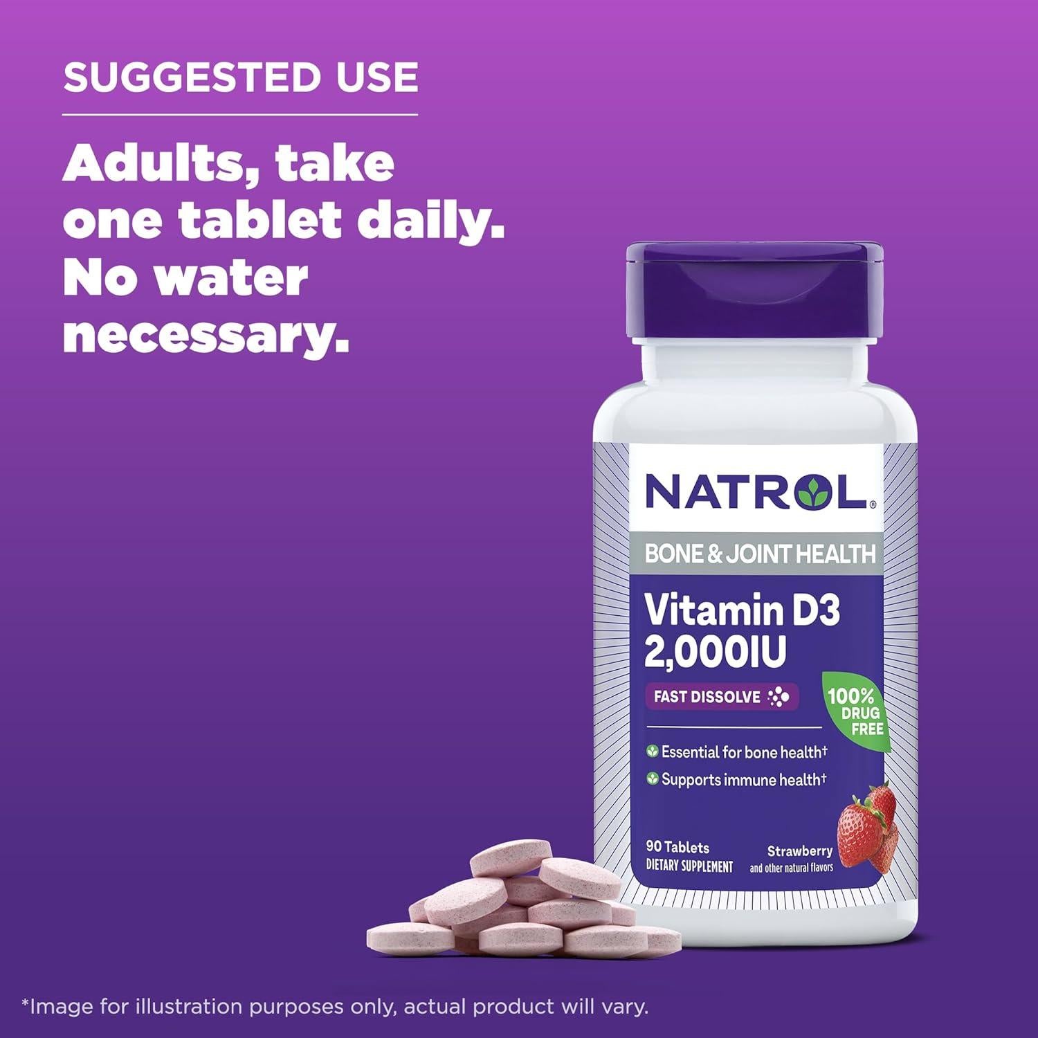 Suplemento Vitamina D3 2000 IU Natrol 90 Tabletas Rápido Disolverse