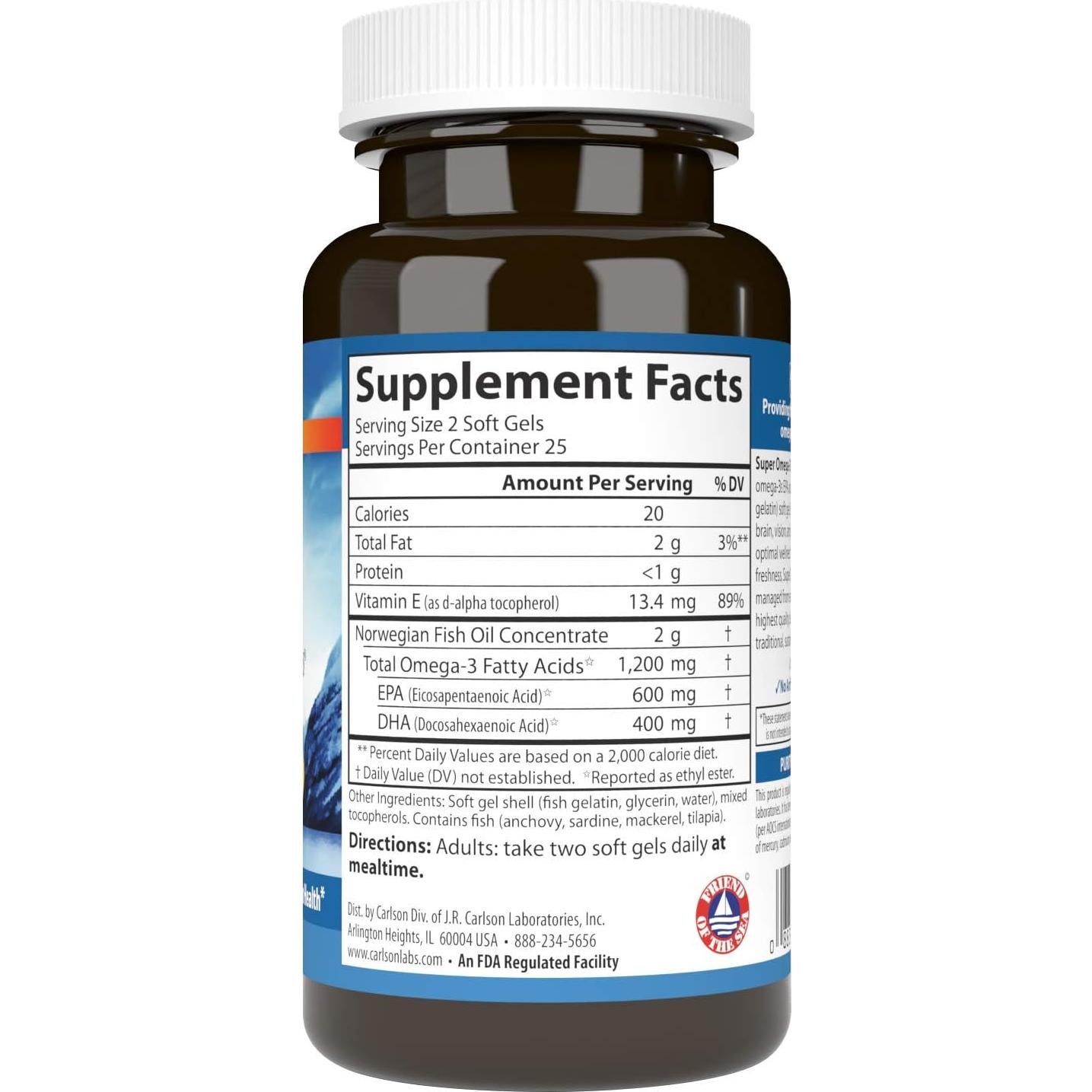 Suplemento Omega-3 Carlson 1200 mg, 50 geles blandos