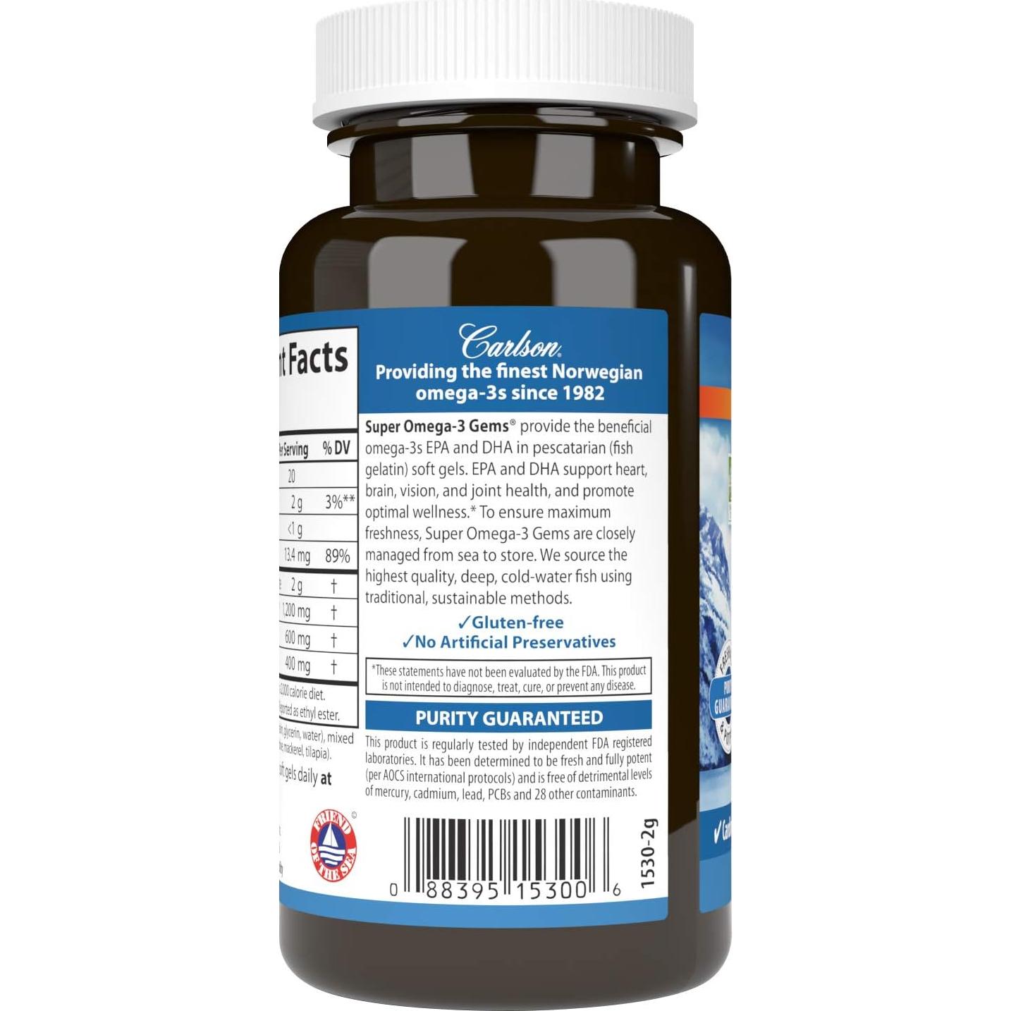 Suplemento Omega-3 Carlson 1200 mg, 50 geles blandos