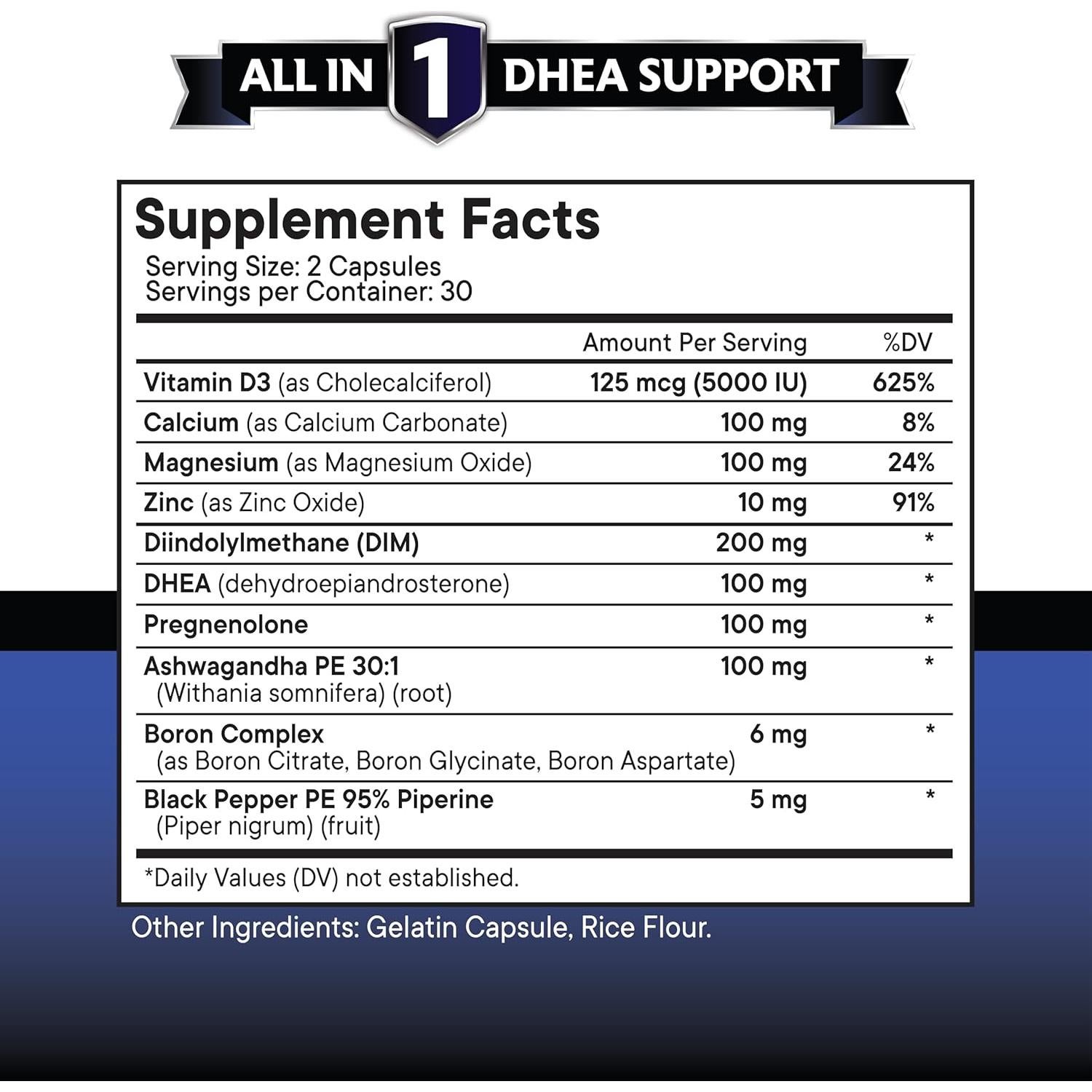 Suplemento DHEA Nueva Era 60 Cápsulas - Pregnenolona, DIM, Ashwagandha
