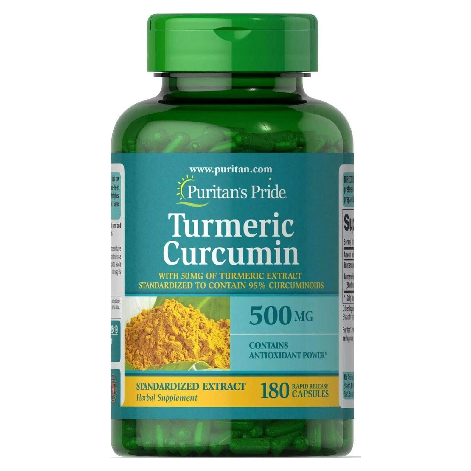 Suplemento de Cúrcuma Curcumina Puritan's Pride 500mg 180 Cápsulas