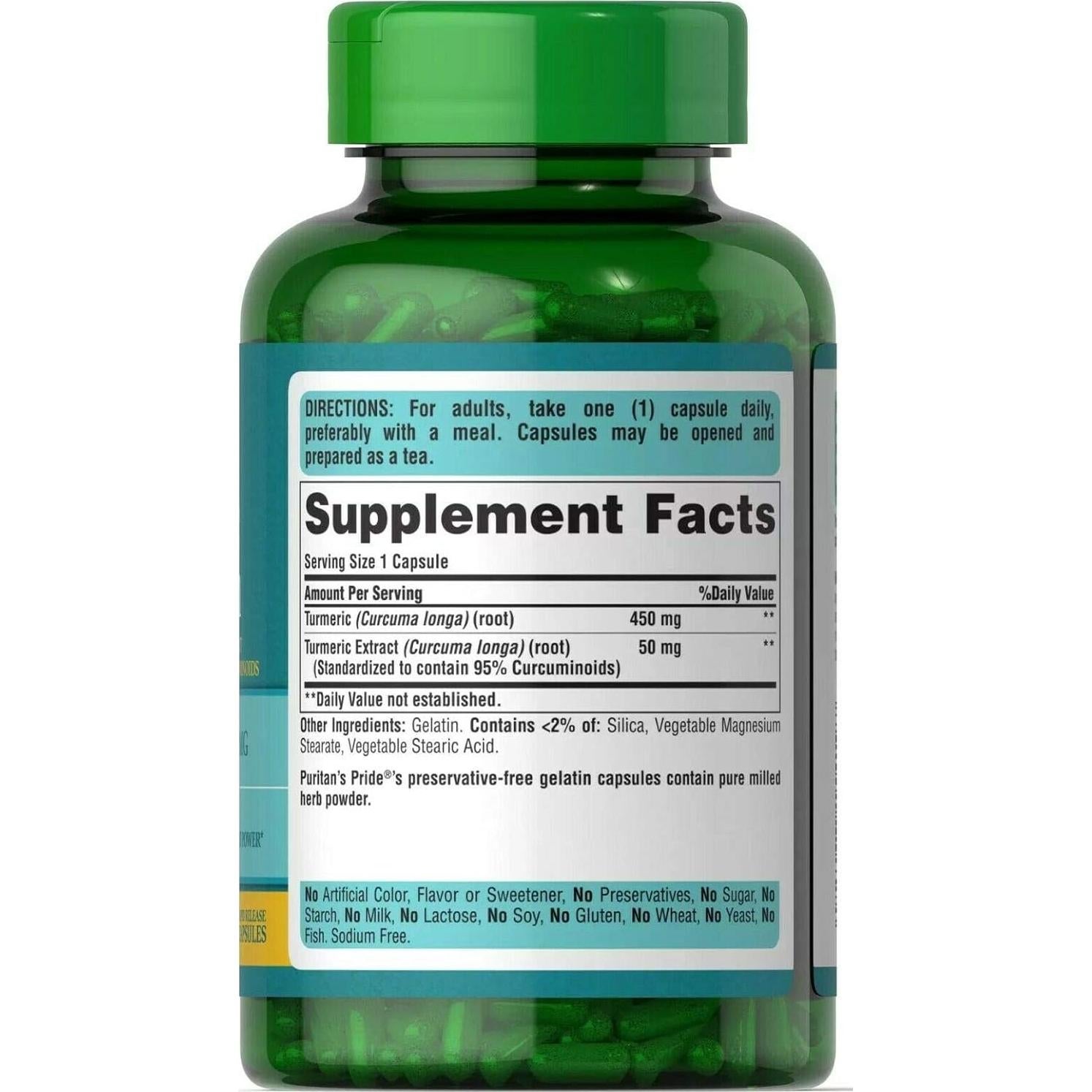 Suplemento de Cúrcuma Curcumina Puritan's Pride 500mg 180 Cápsulas