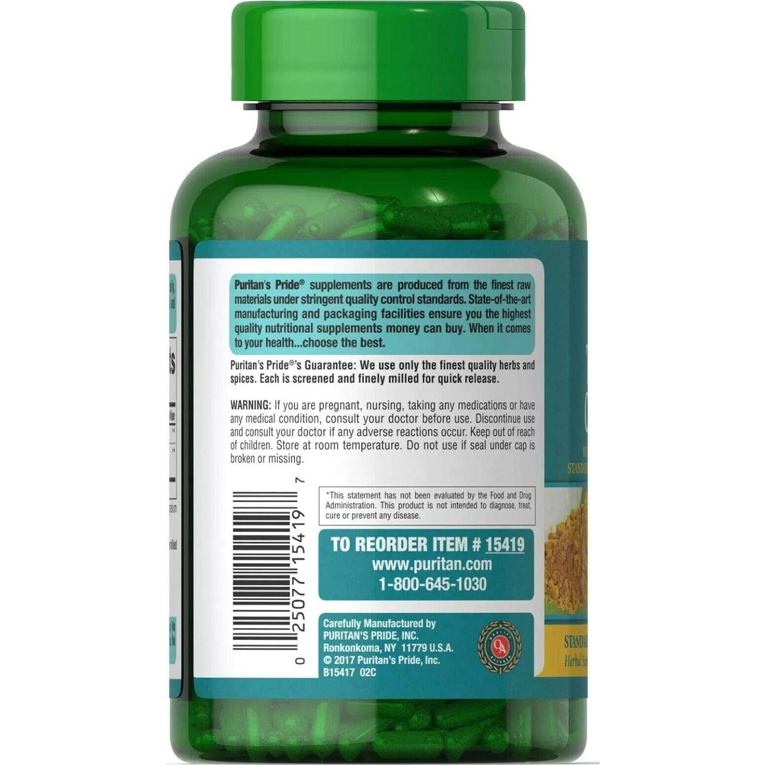 Suplemento de Cúrcuma Curcumina Puritan's Pride 500mg 180 Cápsulas