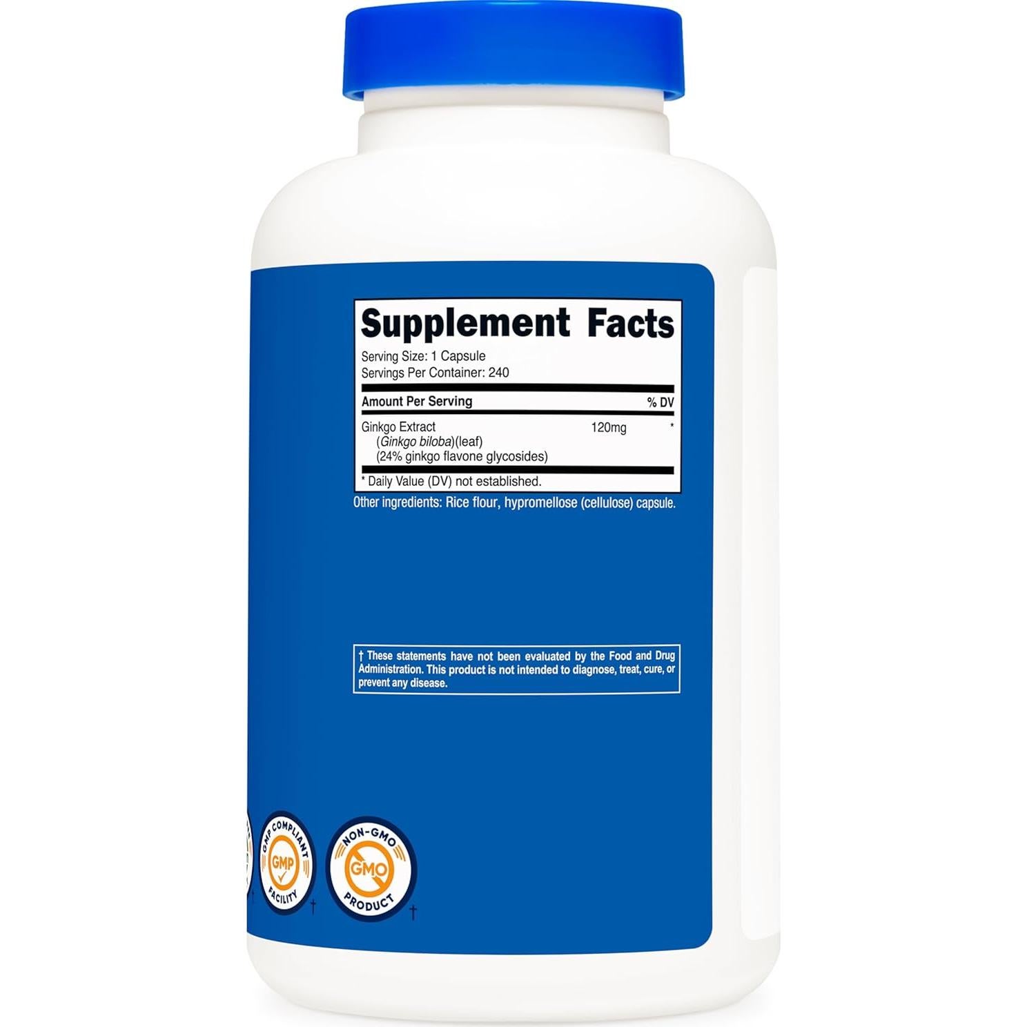 Suplemento Ginkgo Biloba Nutricost 120mg 240 Cápsulas Sin Gluten