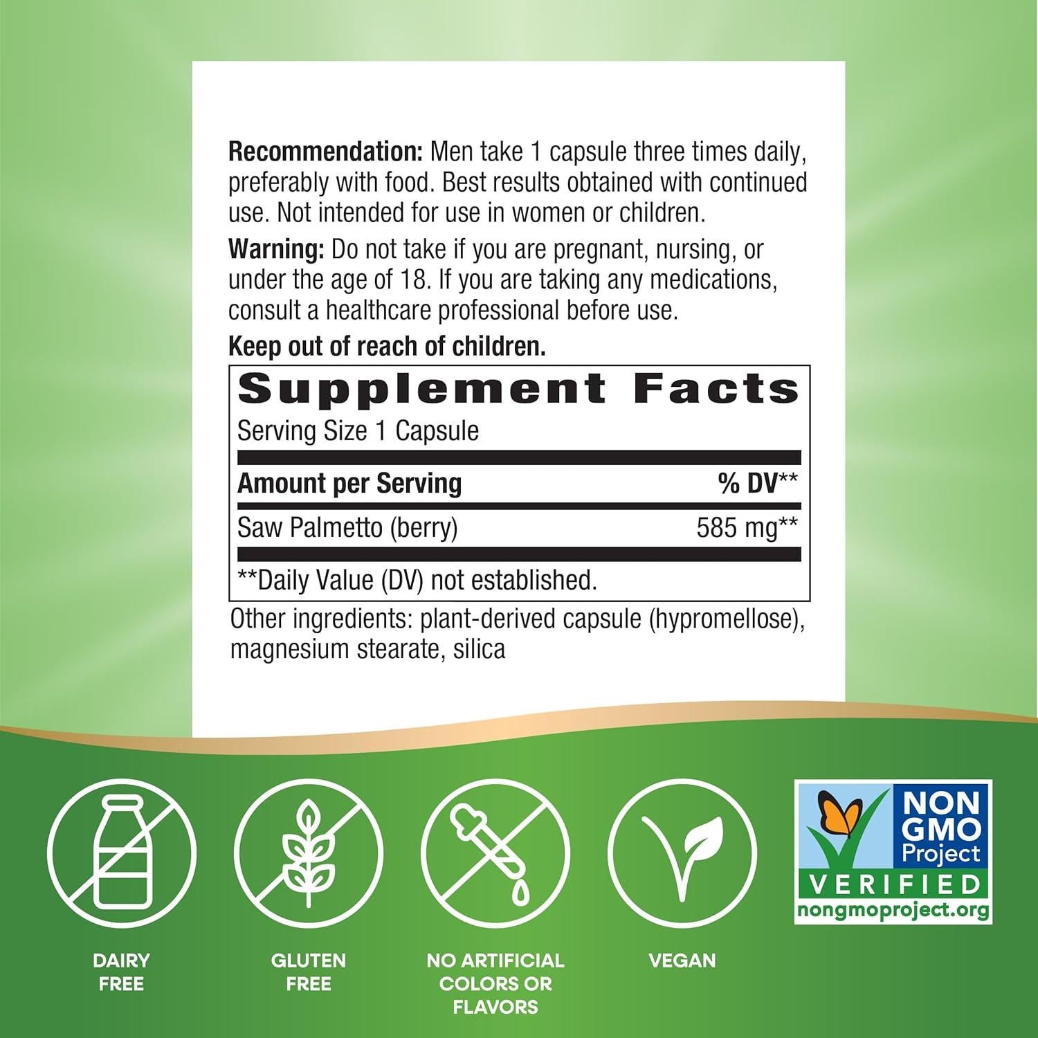 Bayas de Saw Palmetto Nature's Way 585 mg 100 Cápsulas Veganas