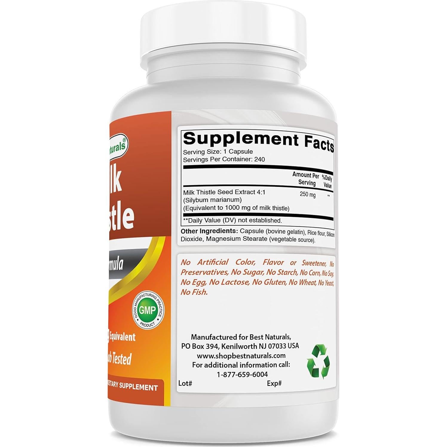 Extracto de Cardo Mariano Best Naturals 1000mg - 240 Cápsulas