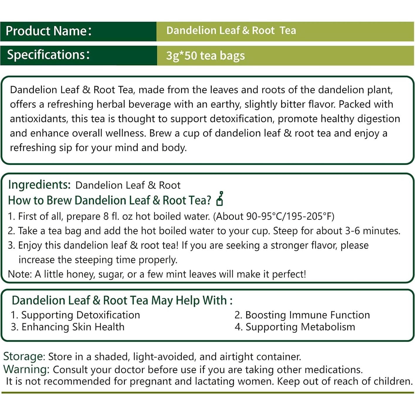 Té Herbal Samcci de Hoja y Raíz de Diente de León 50 Bolsitas